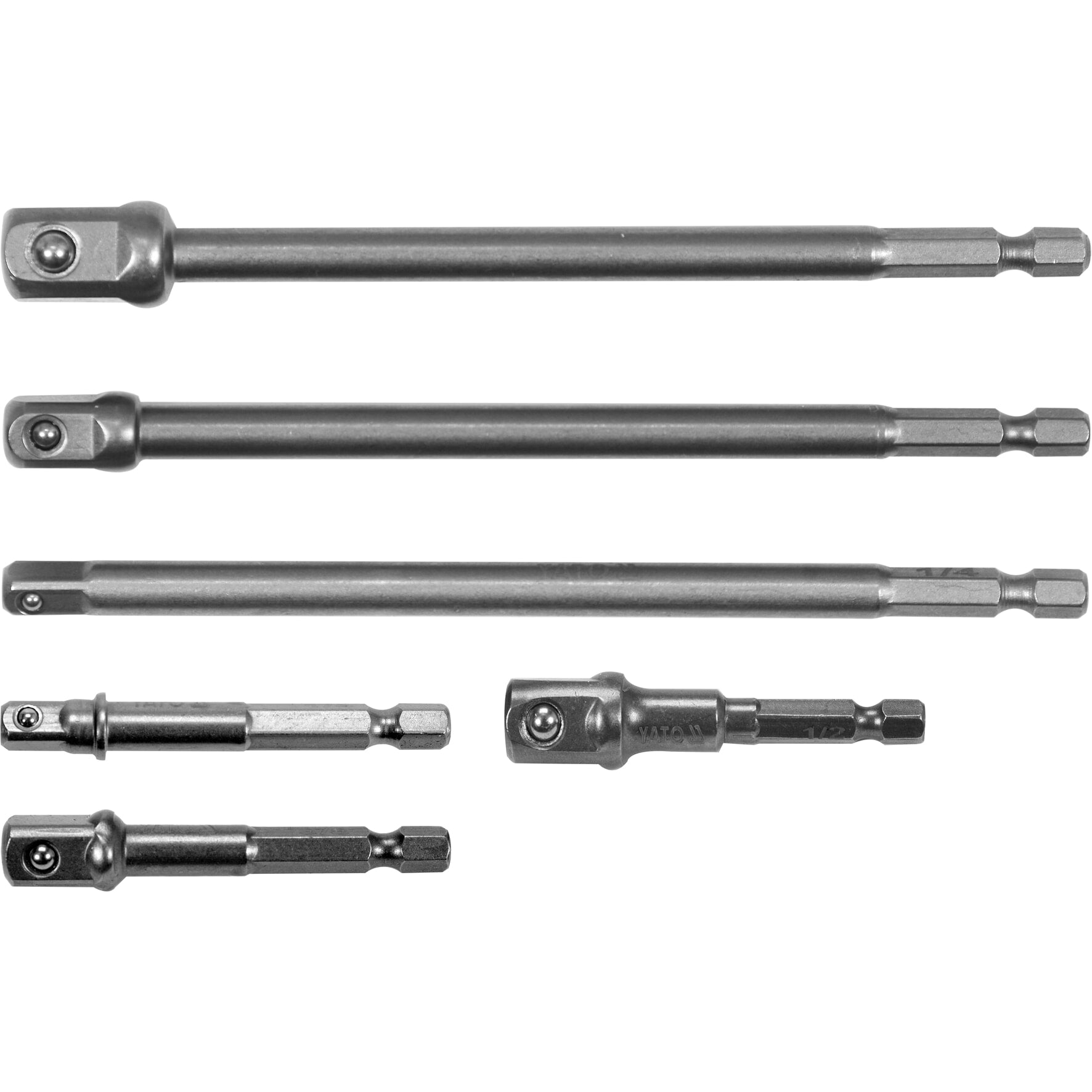 Adaptador Socket vástago hexagonal extensión Juego 6 pcs 1/4", 3/8" y 1/2" 50 y150 mm largo