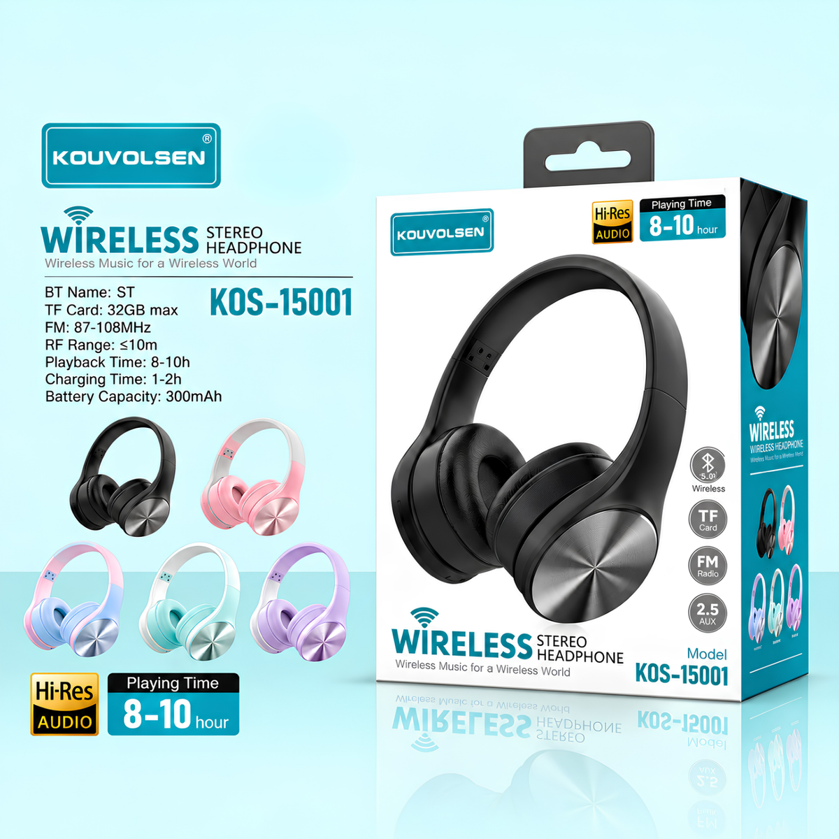 Audífonos Inalámbricos Bluetooth Hi-Res. Cascos Estéreo con Micrófono y Batería 8-10 Horas. Audiculares de colores surtidos.