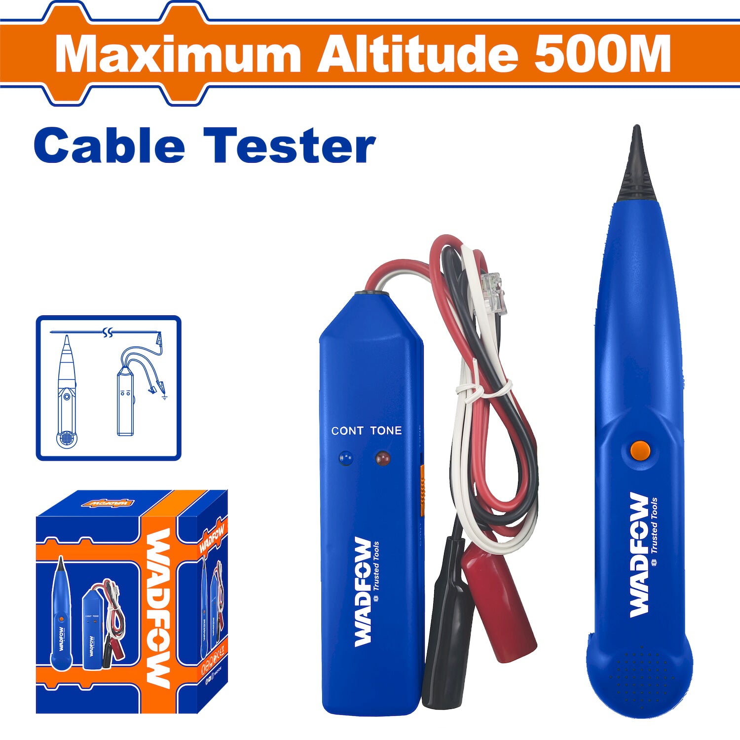Probador de cables. Altitud máxima de recepción: 500m. Seguimiento 30cm. Incluye accesorios.