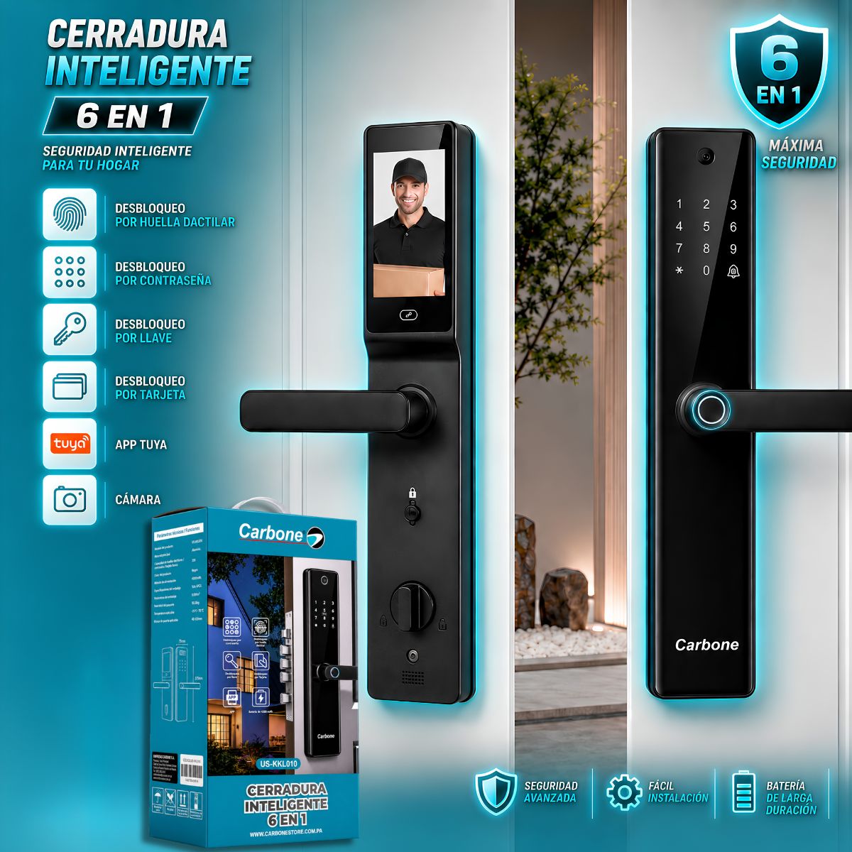 Cerradura Inteligente Digital Cerrojo Smart Lock 6 en 1 Llave Huella contraseña Bluetooth Camara app fácil de instalar