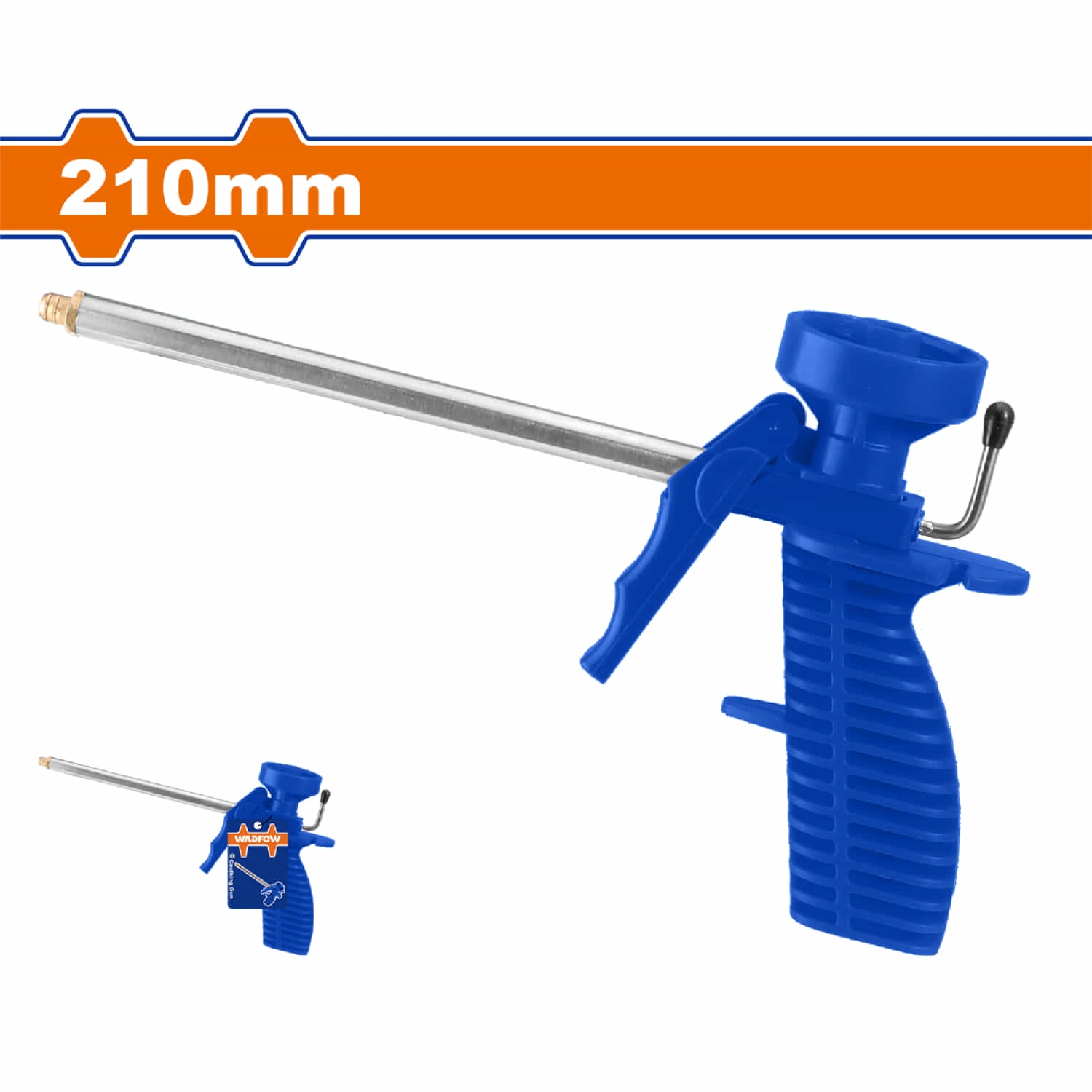 Pistola de espuma expansiva con cuerpo de plástico. Tamaño: 210mm Adaptador de plástico con boquilla de cobre. Para lata