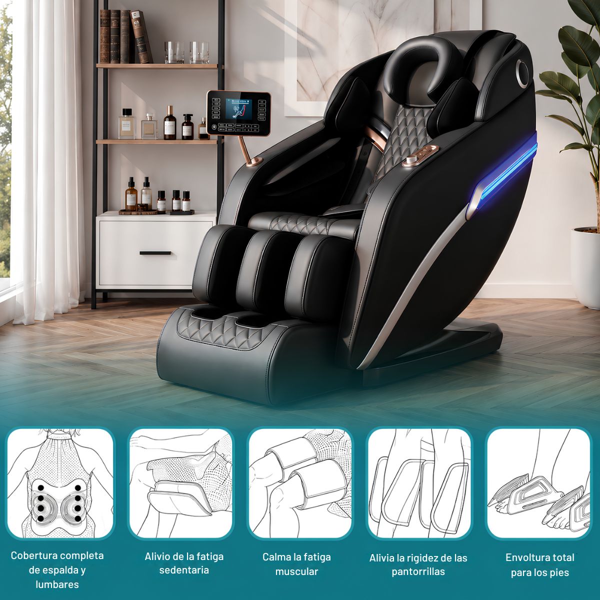 Silla Masajeadora Eléctrica 110V Sofá de masajes Relajación Shiatsu y Gravedad Cero. Sillon Con pantalla de control y bocina bluetooth. Masajea todo el cuerpo. Butaca.