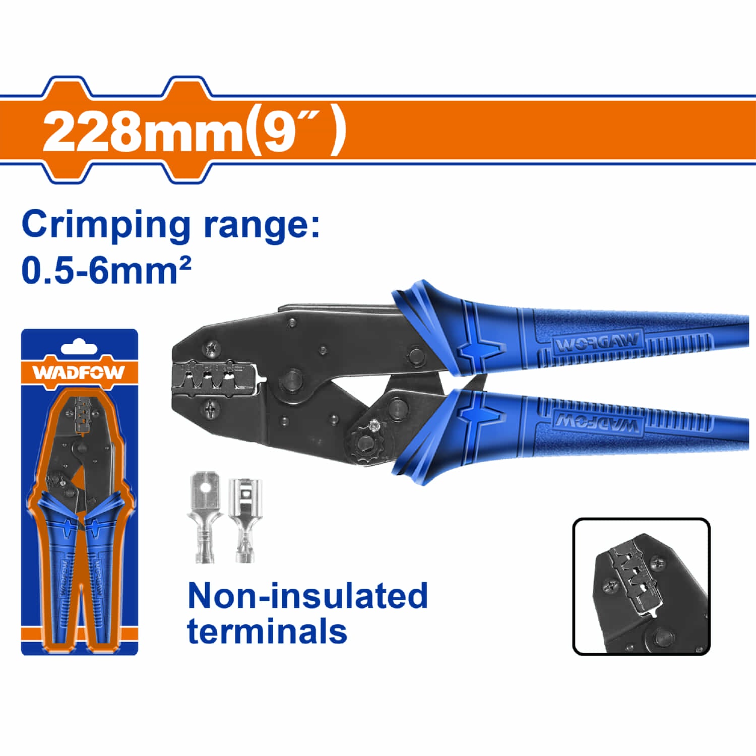 Alicate con matraca para crimpar conectores 0. 5-6mm² Terminales y receptáculos sin aislamiento.