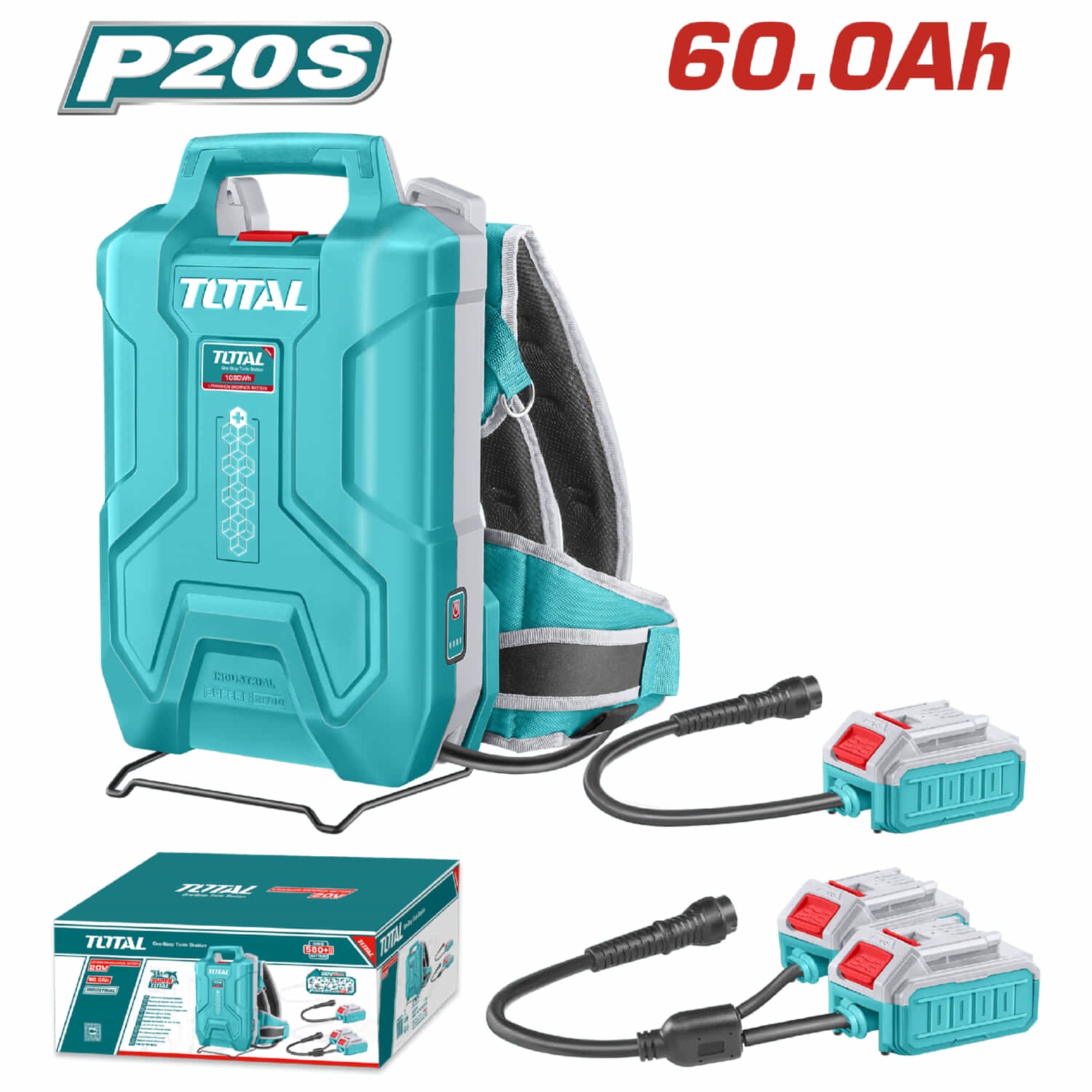 Batería total 20V/40V 60.0Ah/30.0Ah para la espalda (1080Wh) tipo Mochila Portátil. Indicador LED. Compatible con Herramientas Total. Morral