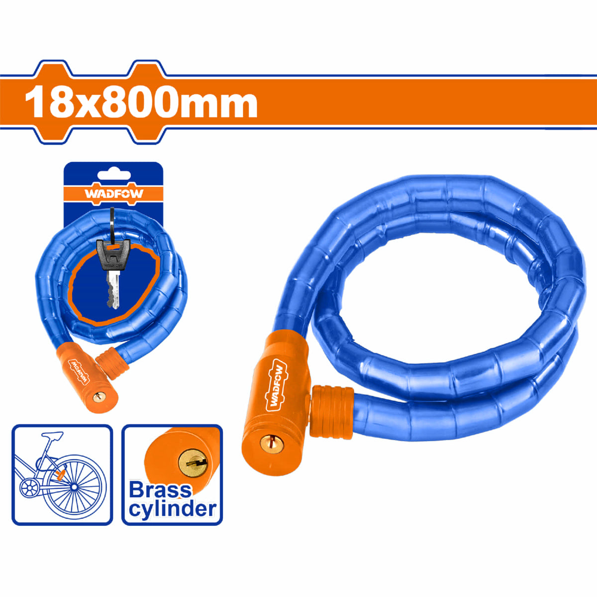 Cadena de seguridad de serpiente para bicicleta de 18x800mm. Recubierto en PVC. Incluye 2 llaves.