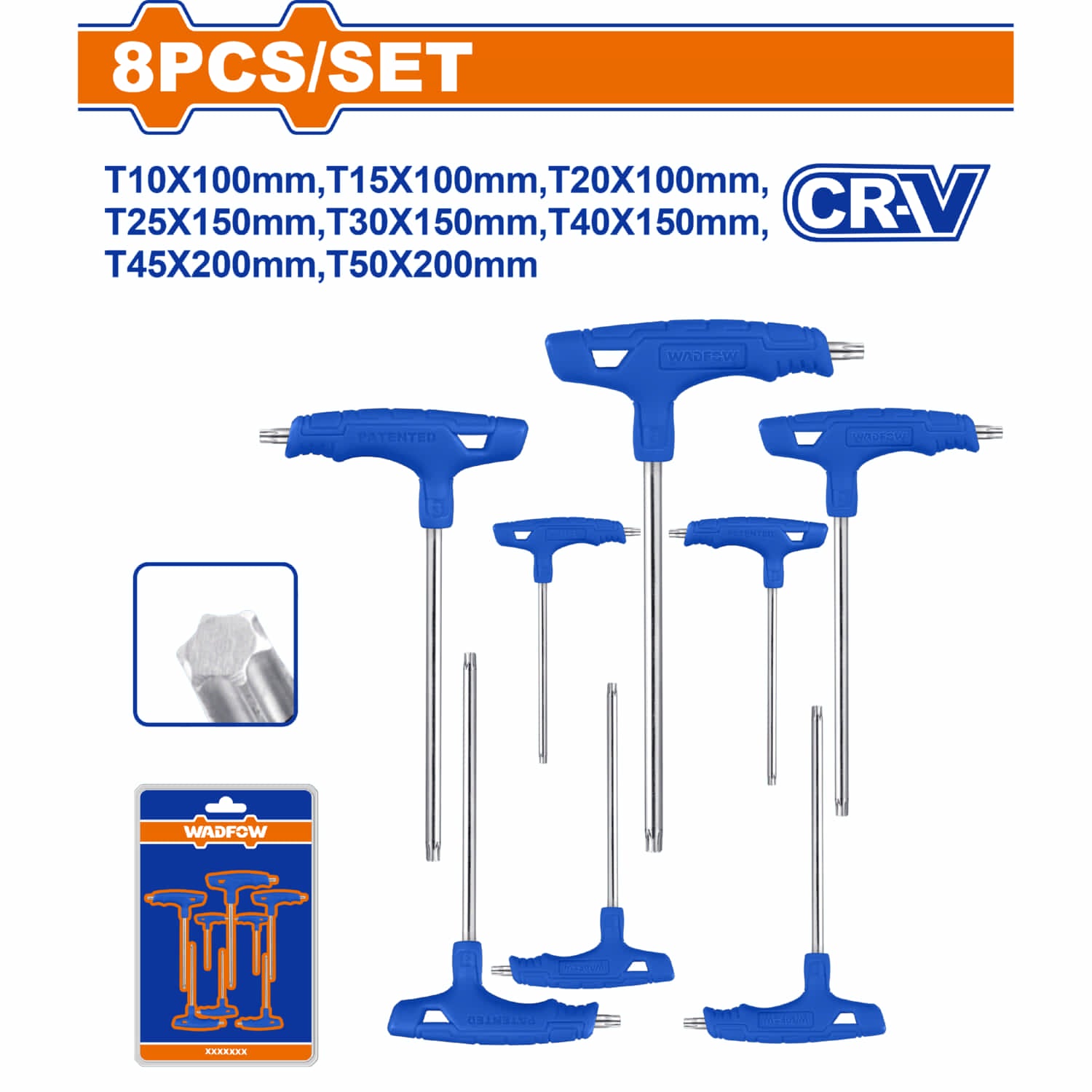 Llaves Torx con mango T Cr-V, Tratamiento térmico y placa de cromo. Set 8 pzas.