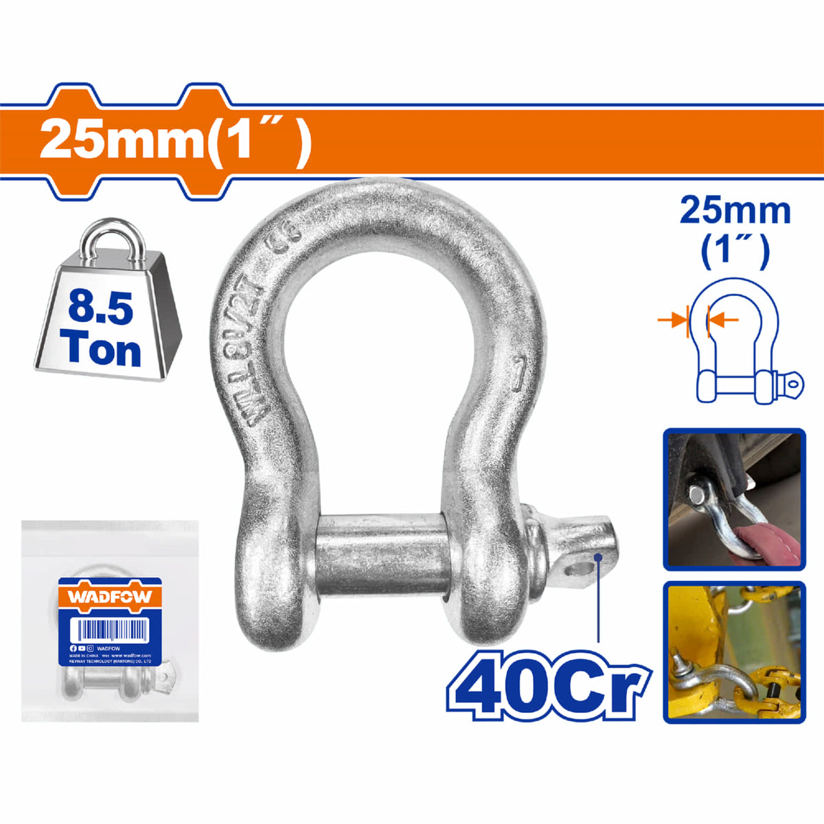 Grillete de ancla con cierre rosca 1" 40Cr Capac 8.5T