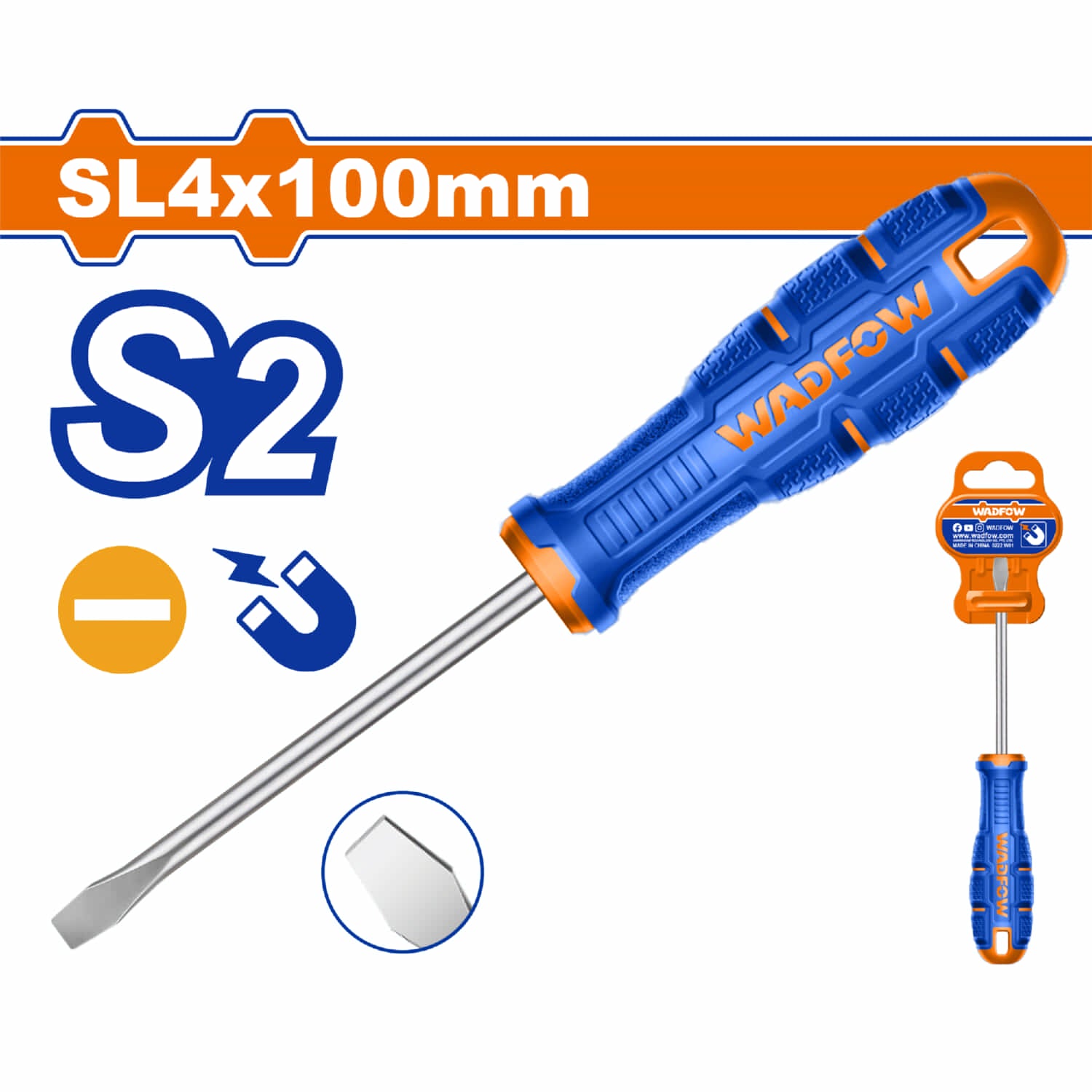 Destornillador Plano 4x10mm. Material de la hoja: S2 Tipo de punta: Ranurada SL4 Magnético