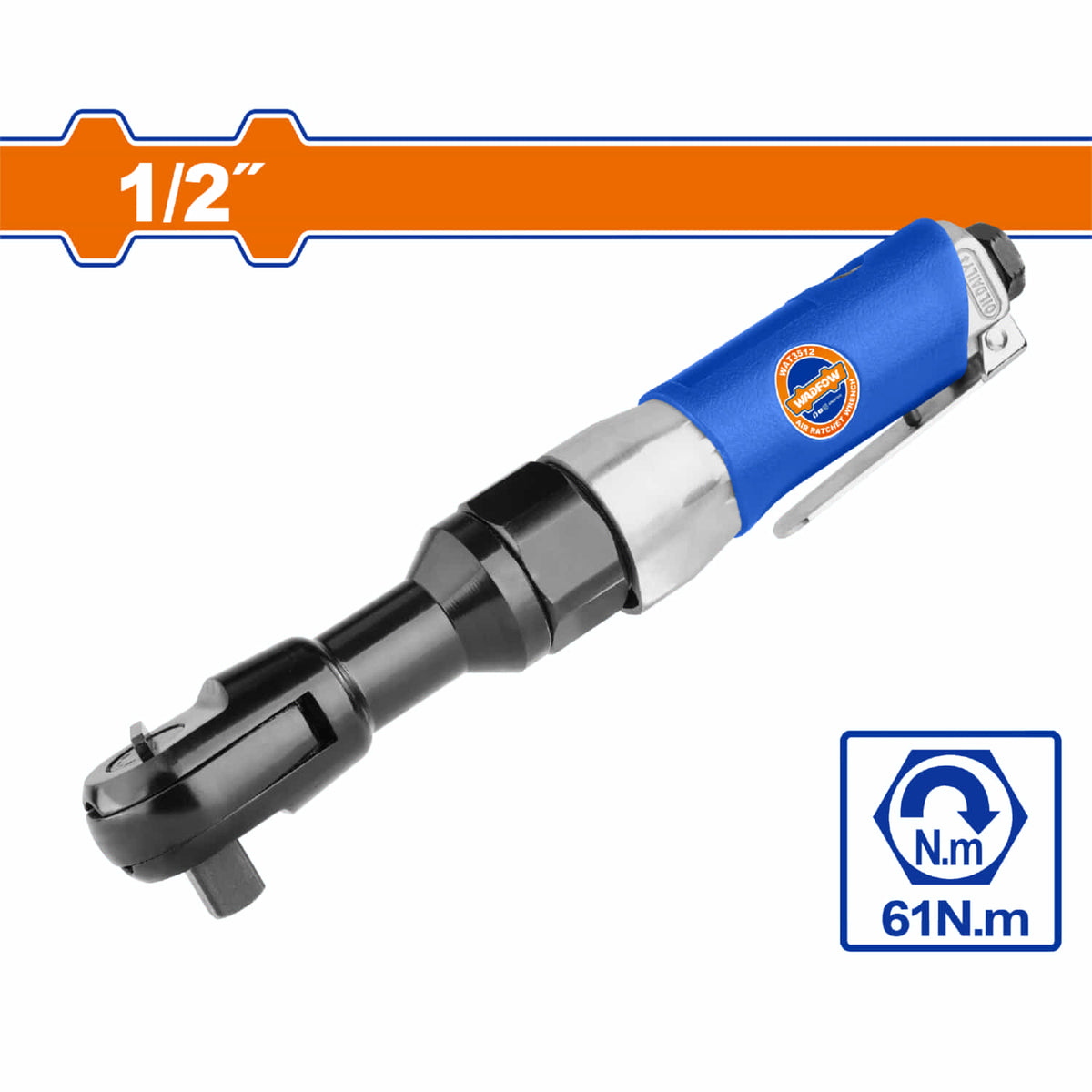 Ratchet Llave de trinquete de aire neumática 1/2" 61Nm 150rpm Sin enchufe rápido. Escape frontal.