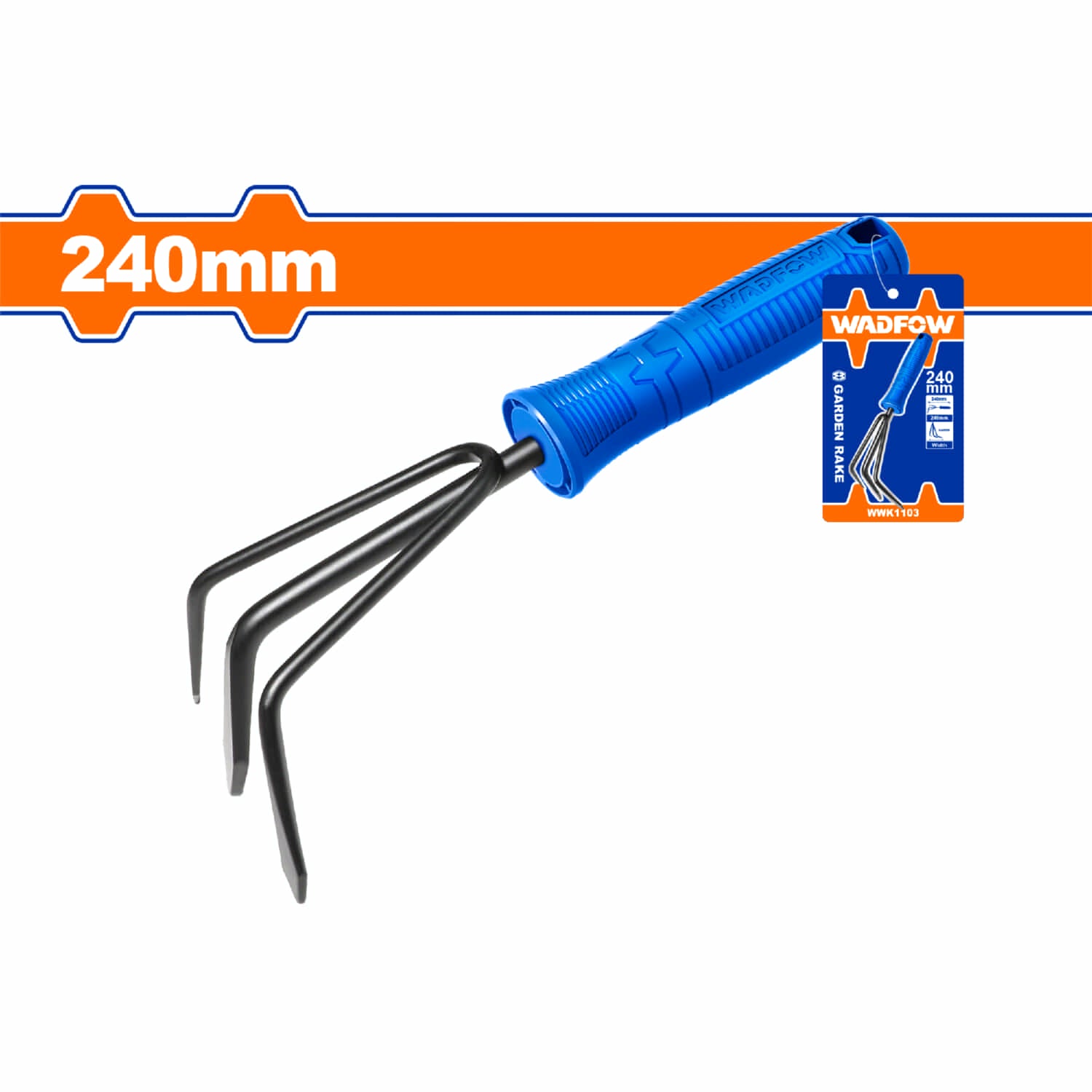 Rastrillo de Jardinería 240mm. Cuchilla con recubrimiento. Mango cómodo.