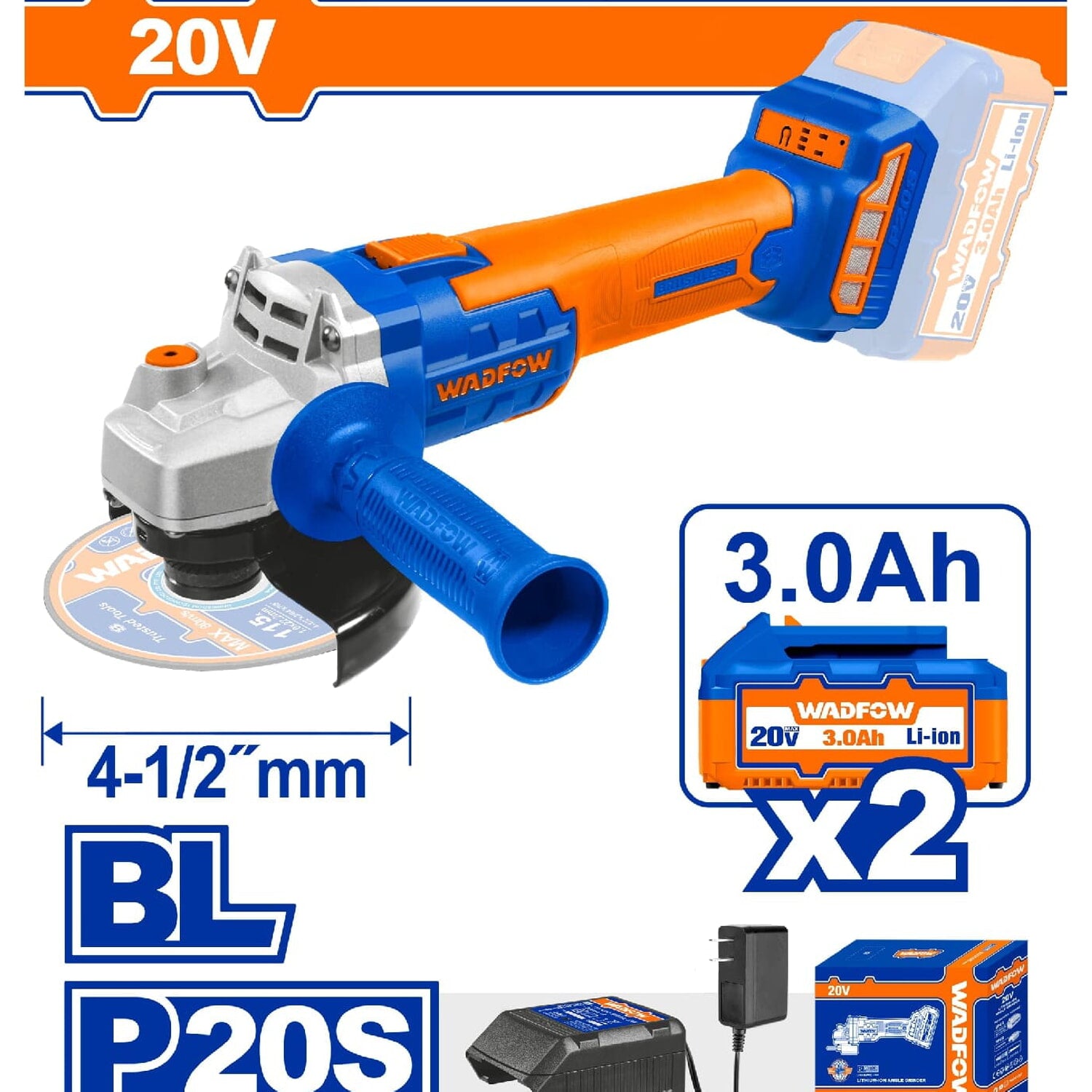 Esmeril Flexible 20V inalámbrica Brushless. 4-1/2". Incluye 2 baterías y un cargador. Esmeriladora angular