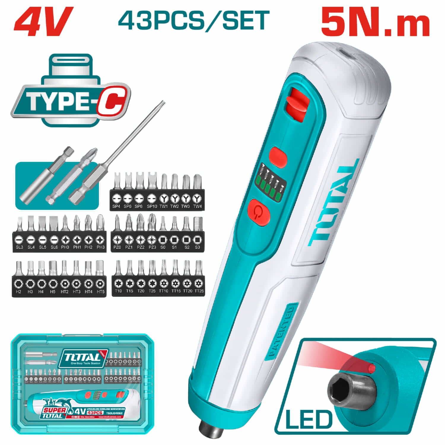 Destornillador inalámbrico 4V 5 N.m . Carga por USB tipo Celular Samsung. Se vende por separado.
