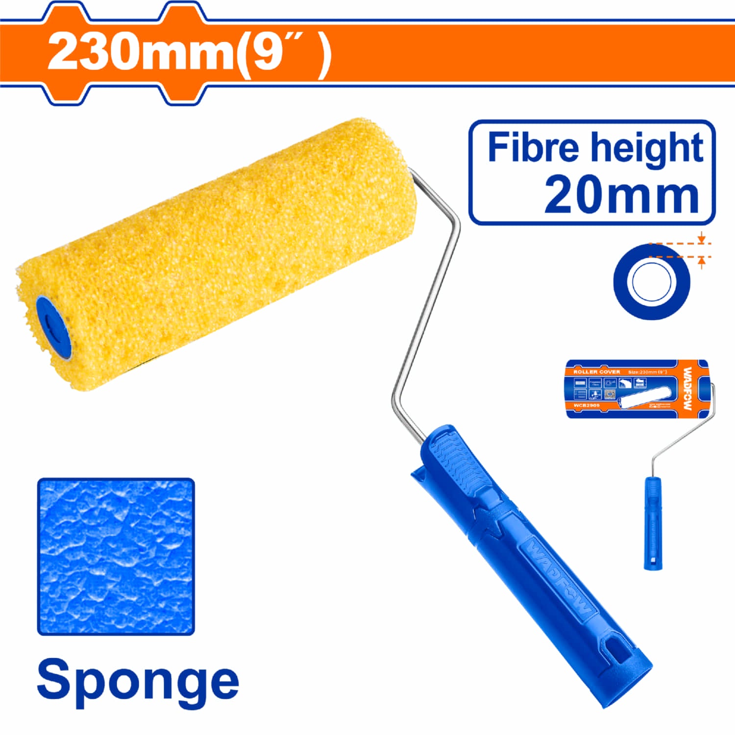 Rodillo pintura de Esponja 9" Mango plástico de 5.3mm. Ideal para paredes, pisos.