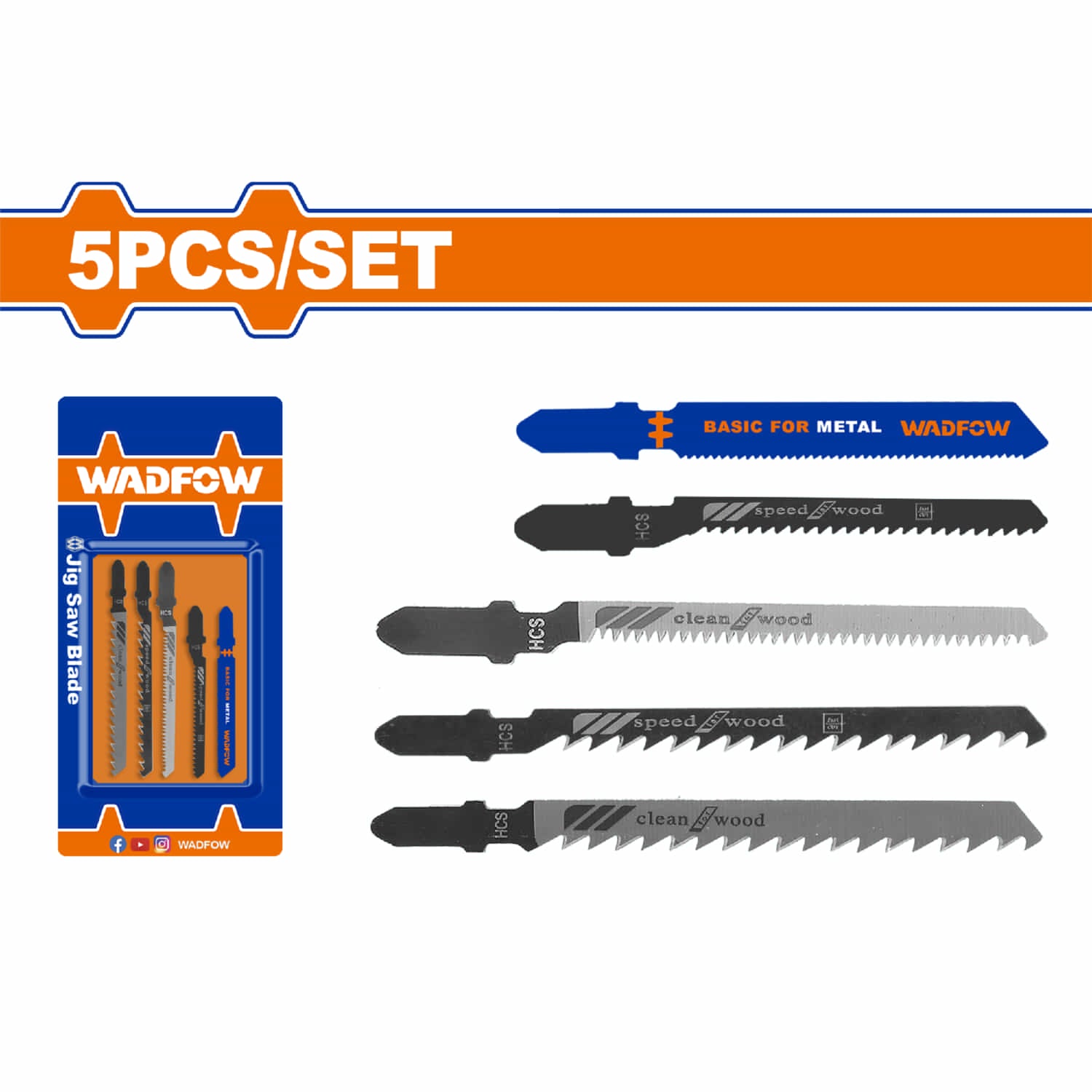 Hojas de Sierra Caladora Mixtas. (HCS T244D, T101D, T101B, T118A, HSS T118A) Set de 5 pzas.