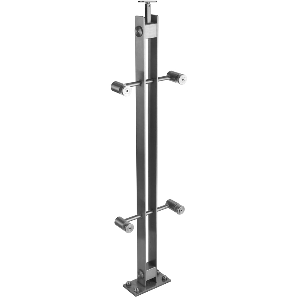 Poste 2 Platinas 1 1/2x5mm espesor 105cm Altura,para vidrios de 8-12mm. Acab. Sat. 304.