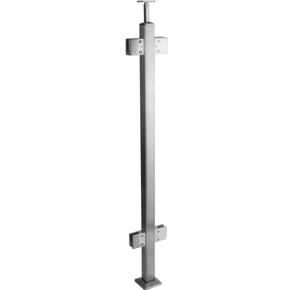 Poste cuadrado 1 1/2" 105cm Altura,Para vidrios de 8-12mm. Acabado Satinado tipo 304.