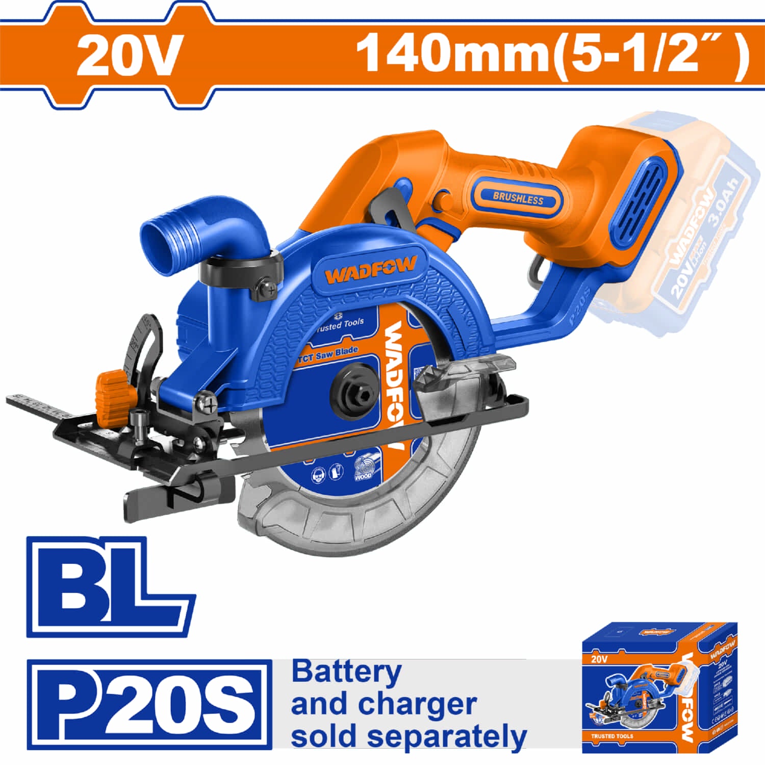 Sierra Circular Inalámbrica 20V Disco 5 1/2" 6300rpm. Batería y cargador por separado.