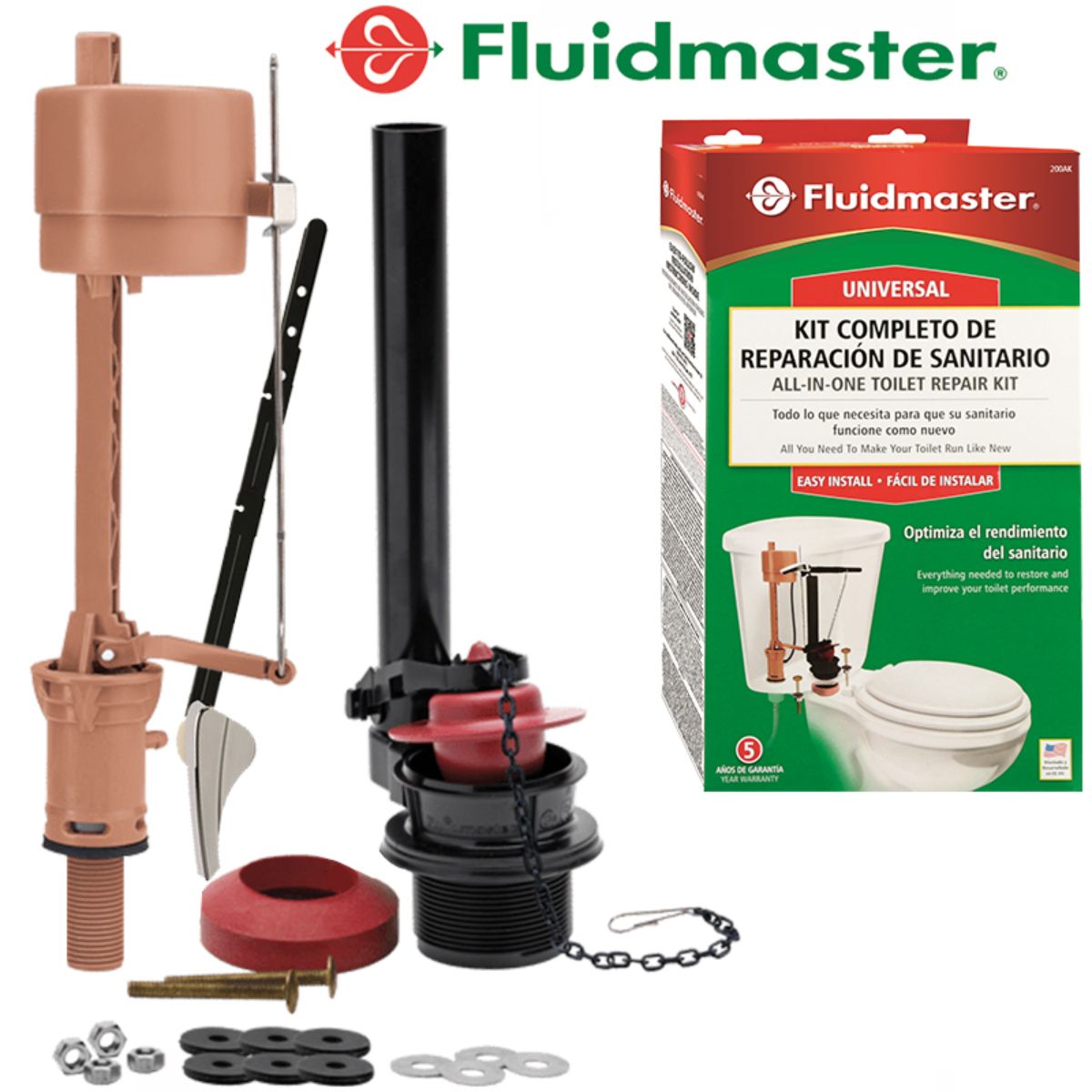 JUEGO FERRETERIA TANQUE FLUIDMASTER Valvula y Flotador 6pzs PARA INODORO