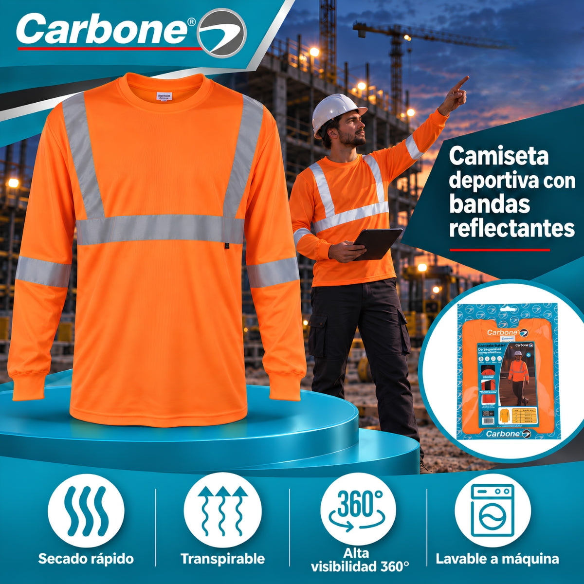 Camisas Suéter De Seguridad Con Rayas Reflectivas. (Color Naranja Fosforescente). Manga larga.