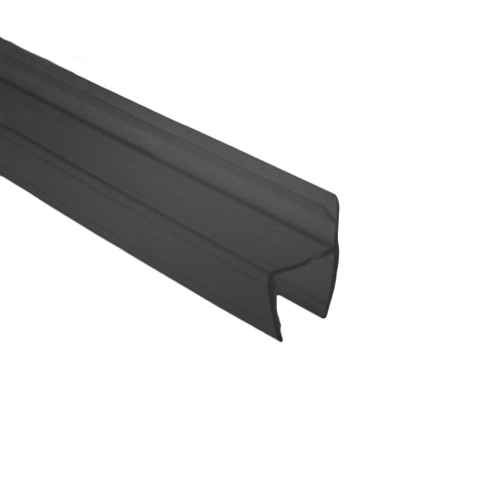 Burlete vidrio vidrio 180 para puertas de baño color negro. 2.2 mts largo para vidrio de 8 a 10 mm
