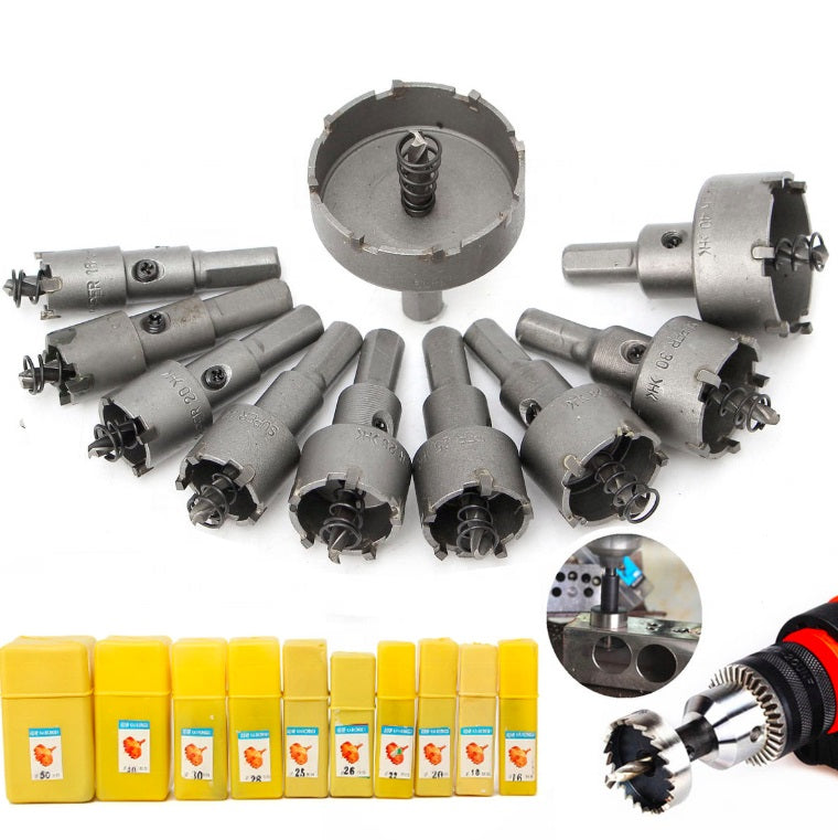 Juego 16pcs brocas circulares TCT 15/16/18/20/22/25/26/28/30/32/35/38/40/45/48/50mm para acero inoxi
