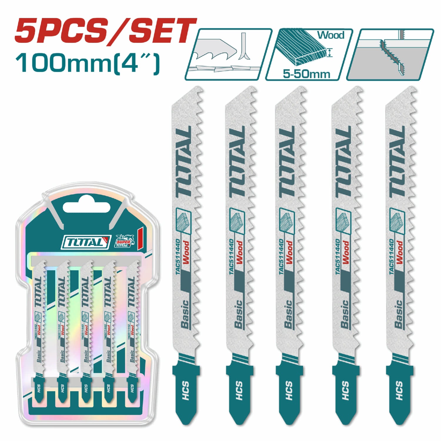 Hojas para sierra caladora Tipo U para madera. 74mm. (6 dientes por pulgada) Set de 5