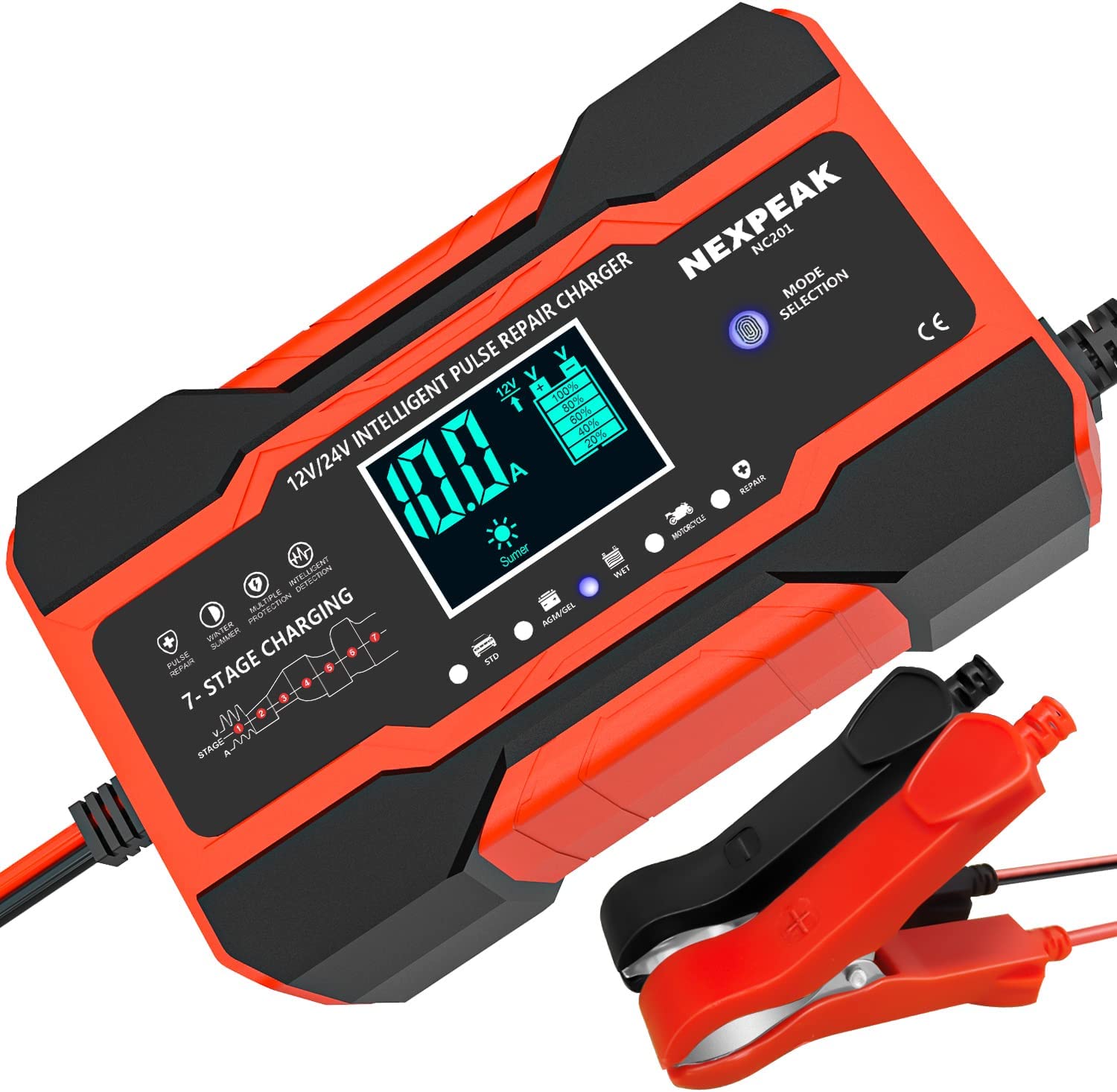 Cargador de batería inteligente para carro, de 10 amperios, 12 V y 24 V
