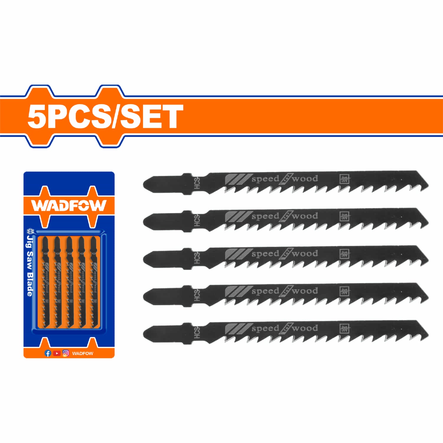 Hojas para sierra caladora HCS Velocidad en Madera. 74mm. (6 dientes) Set de 5 pzas. Dientes mixtos.