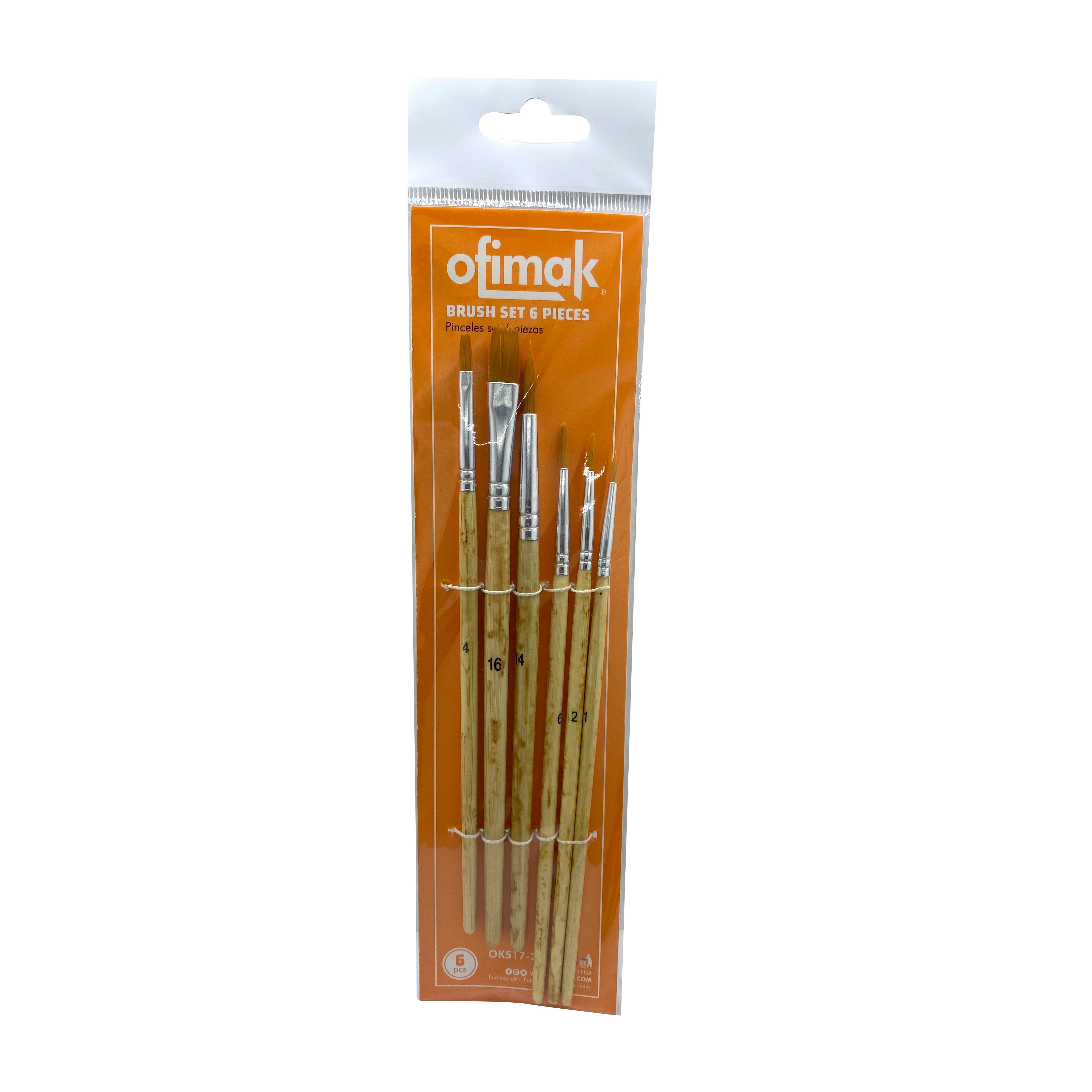 Paquete de 6 pinceles para pintar, marca Ofimak