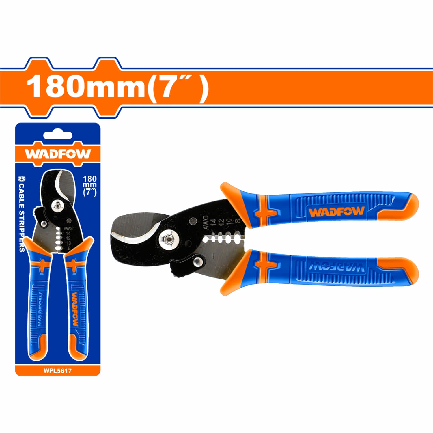 Cortador de cable 7" (180mm) Con borde afilado para cortar alambre. Puede pelar 4 tipos de cables.