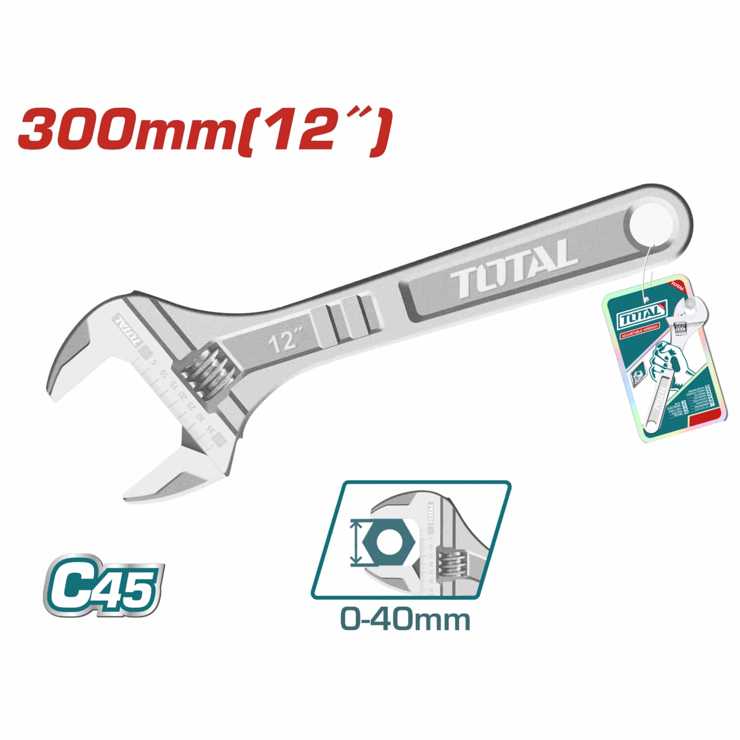 Llave ajustable 12" Ajustable: 0-35mm Acero al Carbono.