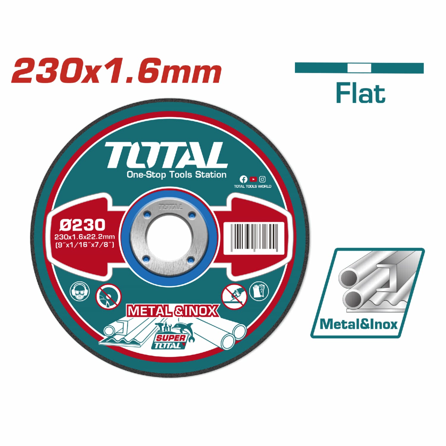 Disco Corte de Metal y Acero Inoxidable 9" 230x1.6mm Plano.