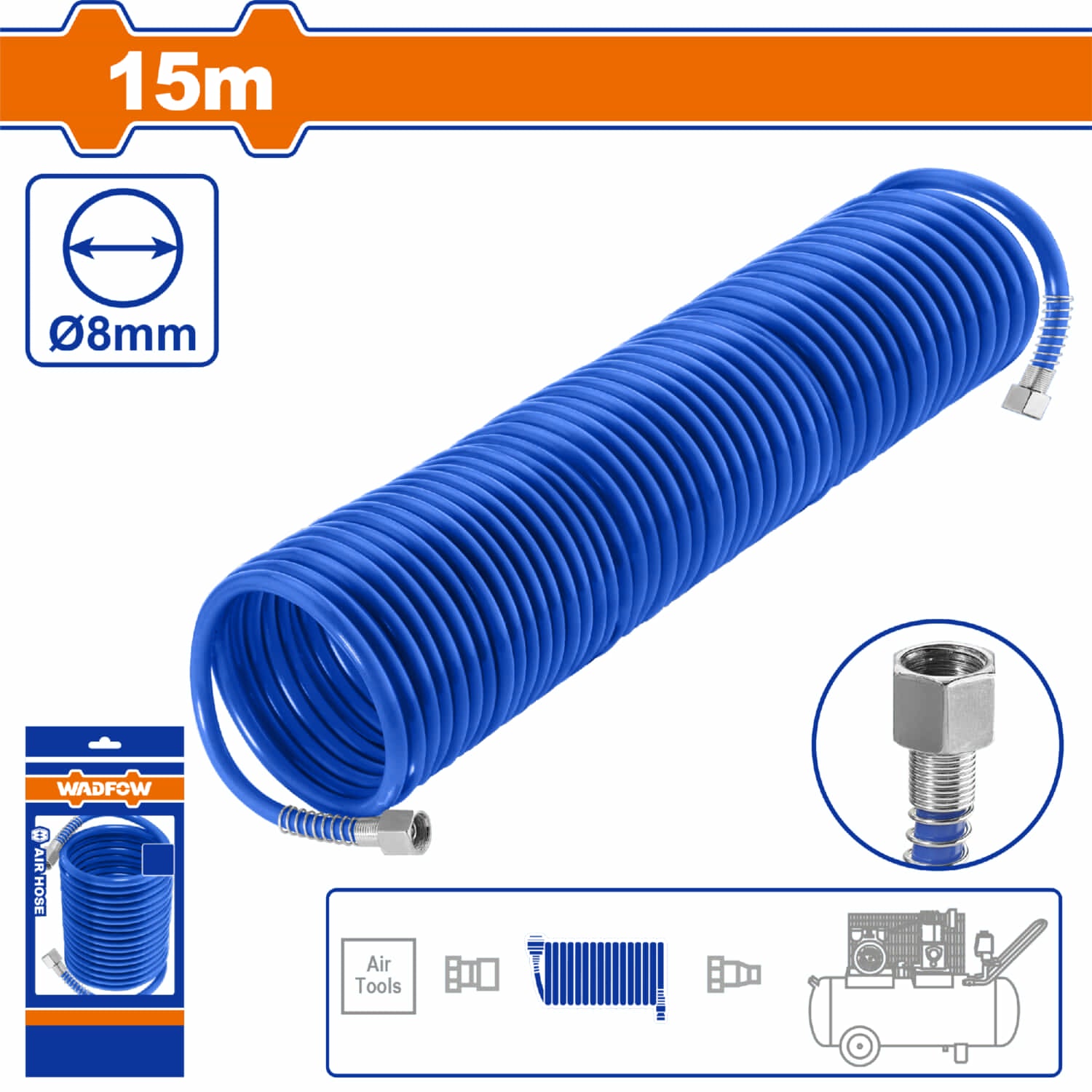 Manguera de aire de 15m. Diámetro 8mm. Solo con conectores roscados. Para compresor