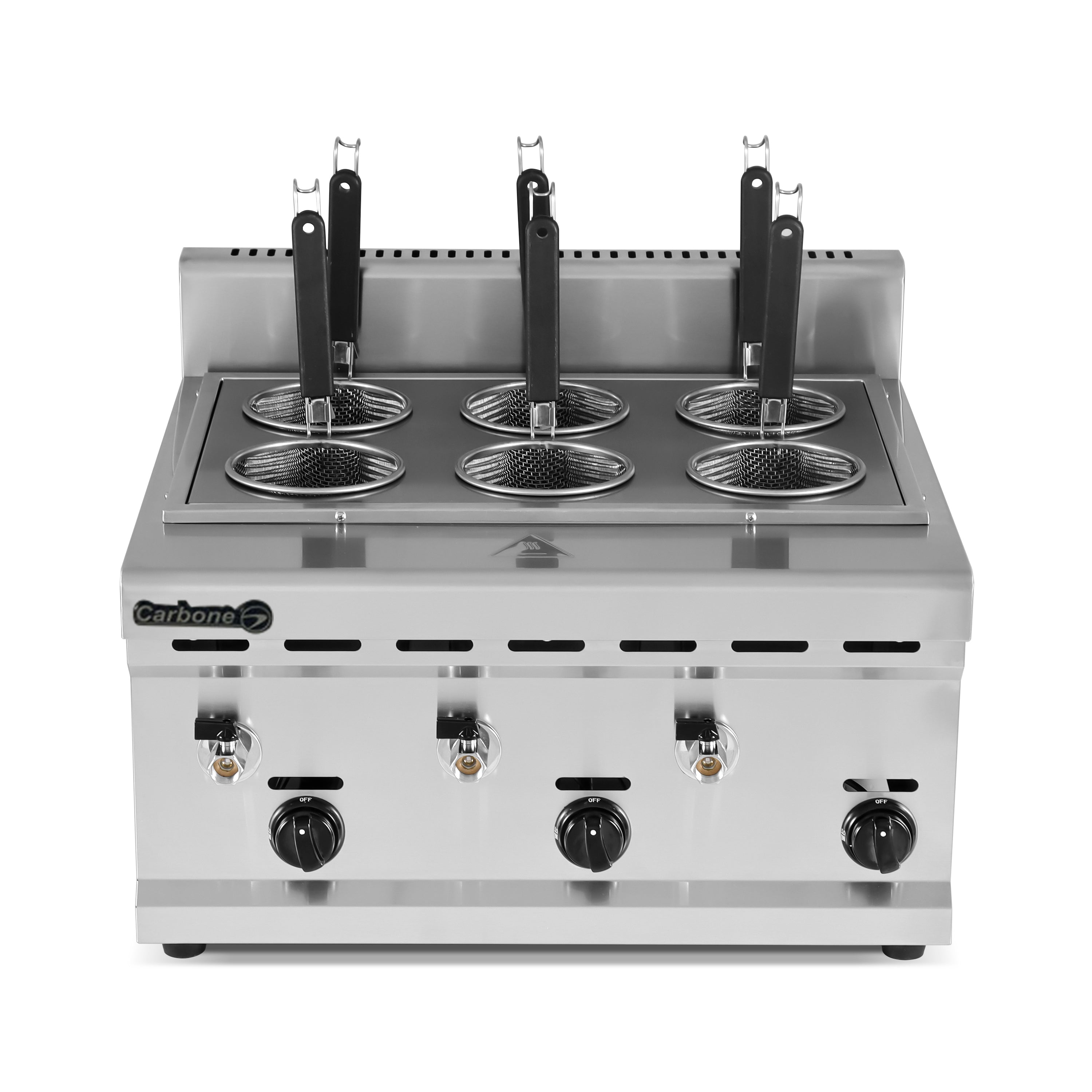 Cocinador de pasta GAS 600*580*410 mm LPG 2800pa. Consumo 1.01 Kg/h. Con grifos. Para 6 porciones