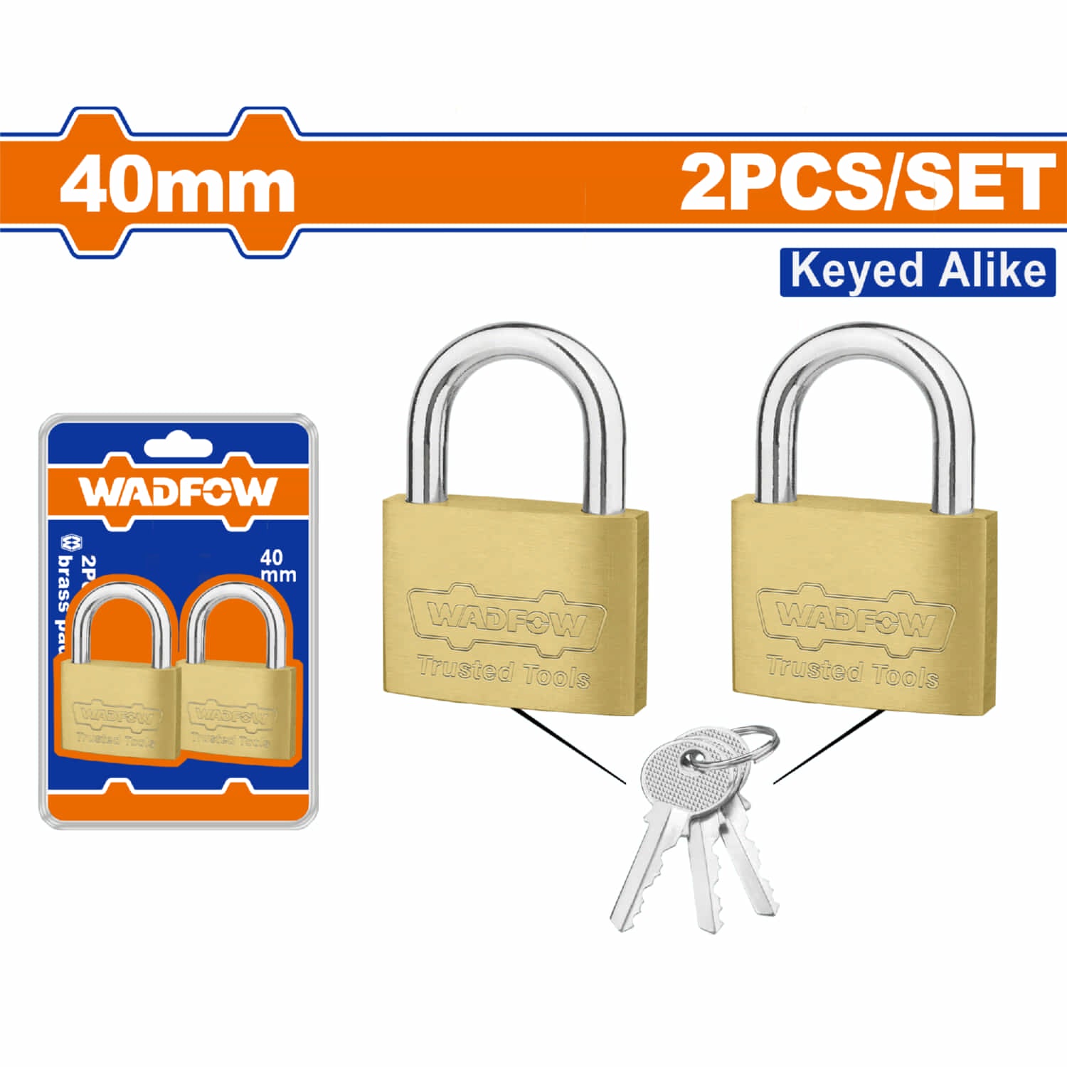 Candados de latón de 40mm con juego de llaves. Incluye 2 candados y un juego de 3 llaves único.