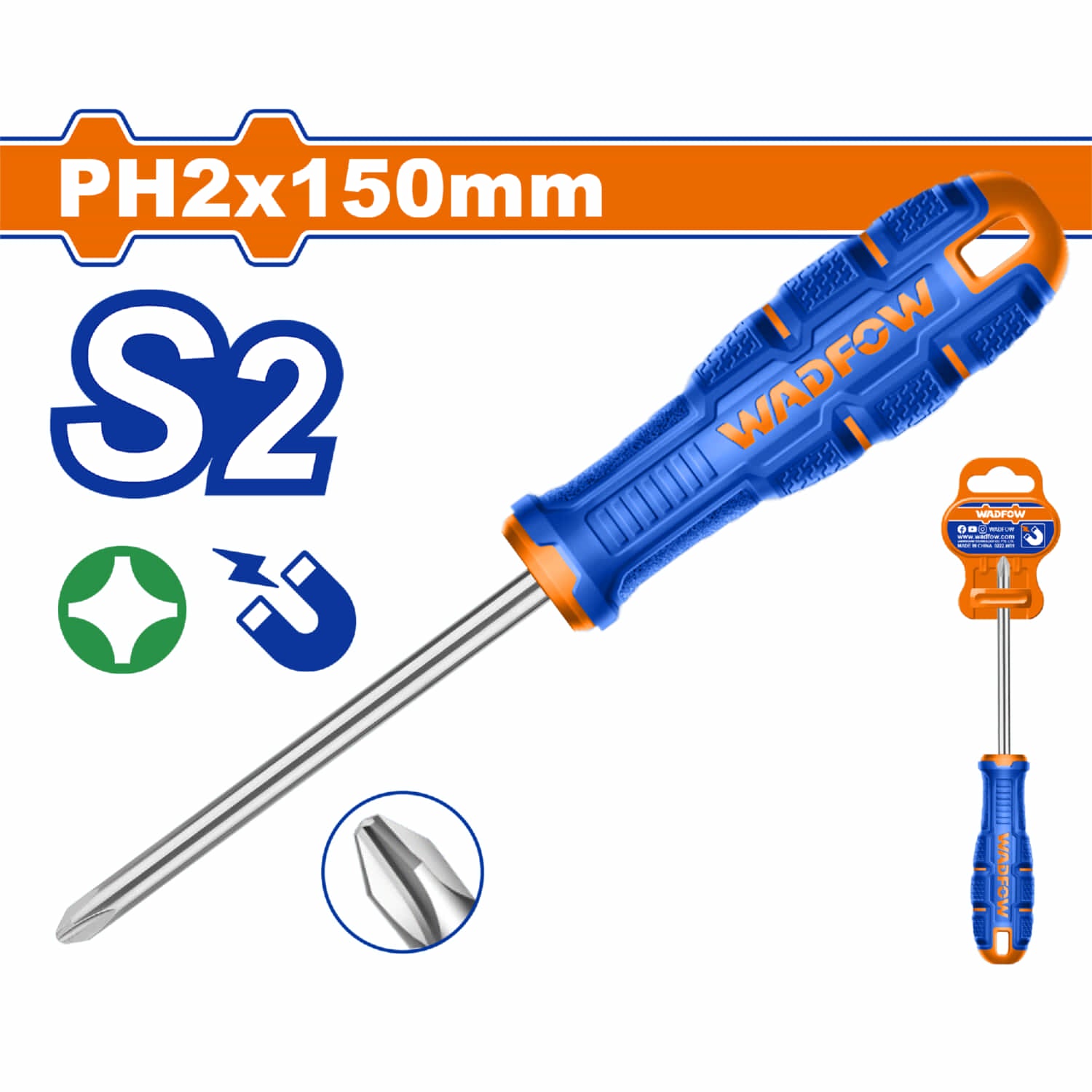 Destornillador Phillips 6x150mm Material de la hoja: S2 Tipo de punta: Phillips PH2 Magnético
