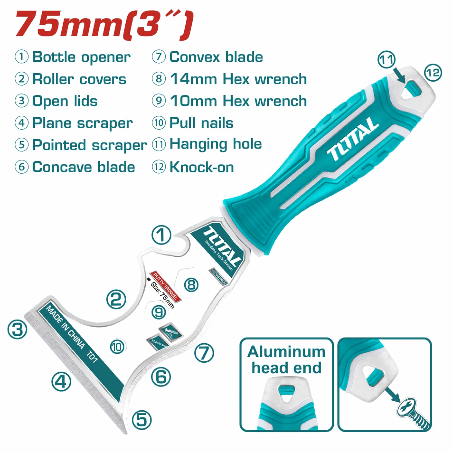 Espátula multifuncional de 3" (1.8mm de espesor). Acero inoxidable con tratamiento térmico.