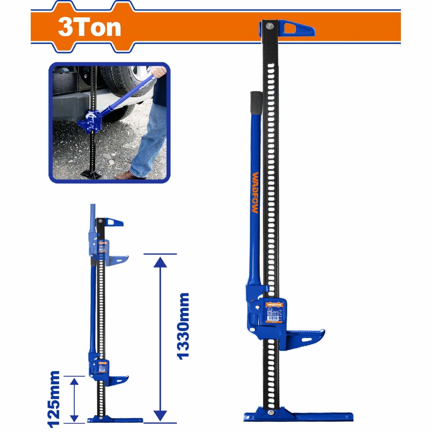 Gato Todoterreno 3 Ton. Alt. Min: 125Mm. Alt. Max: 1330Mm. Base: 177.8
