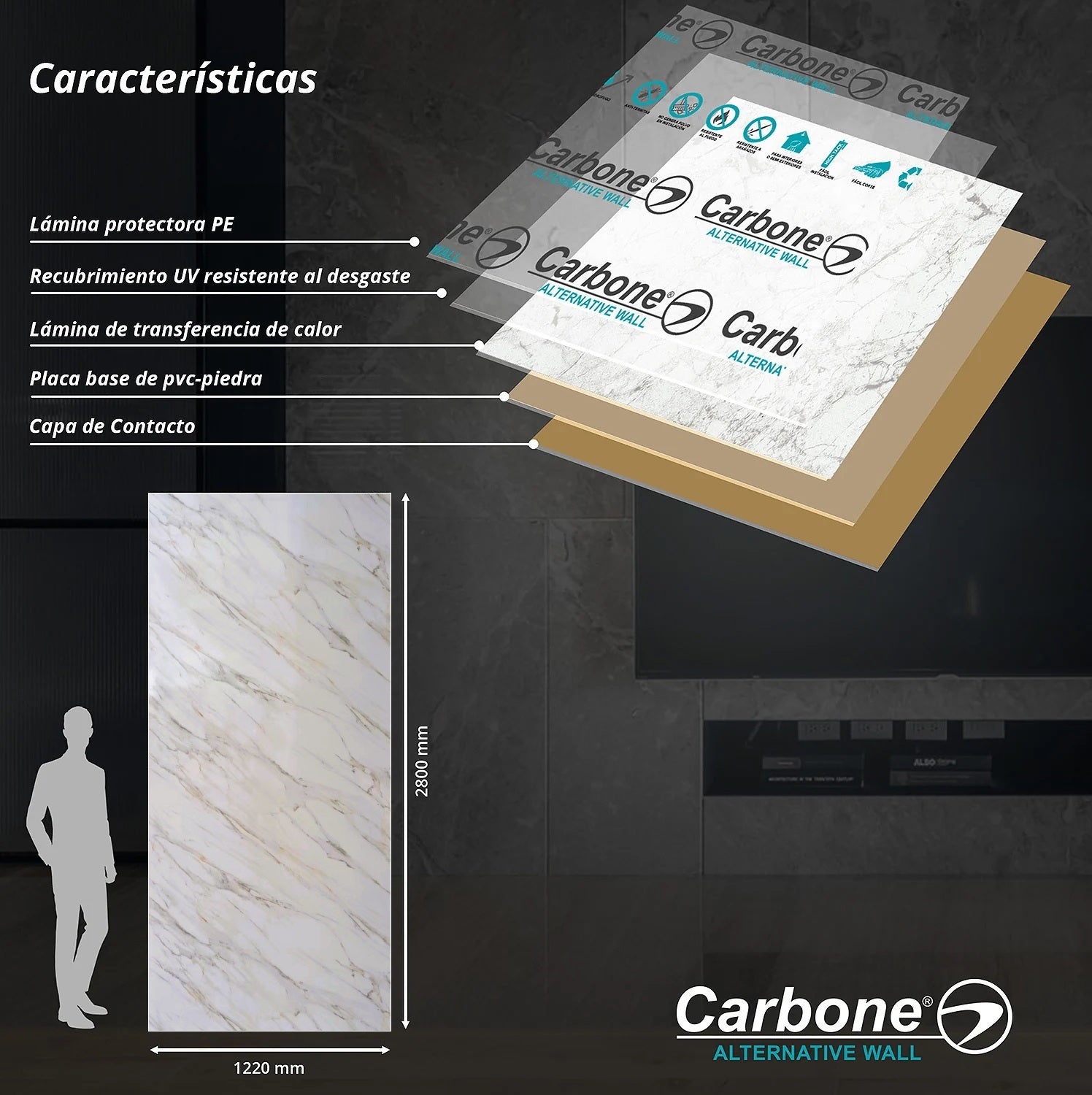 Panel Decorativo Mármol PVC 1.22m x 2.80m x 3mm Gold Calacatta (Línea económica) Láminas de PVC para paredes y techo.