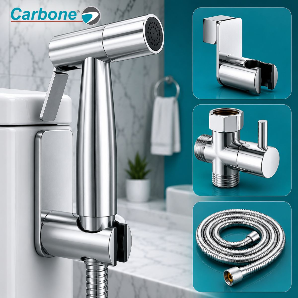 Ducha sanitaria Acero Inoxidable 304 de mano tipo telefono altisima calidad set 4 piezas con accesorios bidet