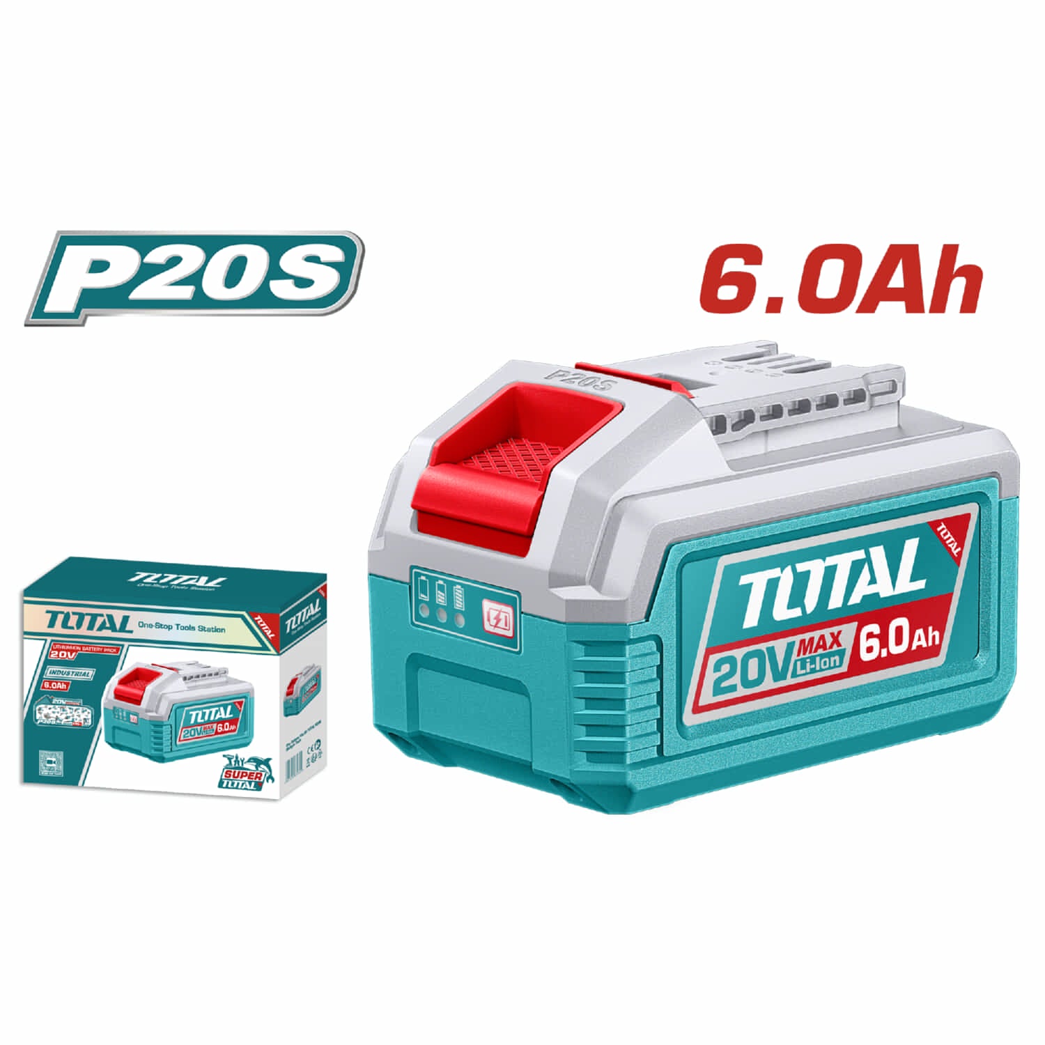 Bateria 6.0 Ah. 20V Lithium-Ion Indicador Led de carga. Compatible con multiples Herramientas Total