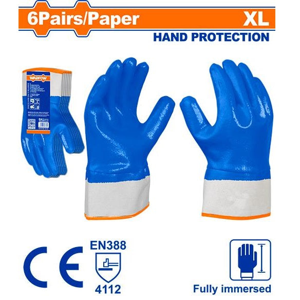 Guantes recubiertos de nitrilo. Forro de terciopelo. Tamaño XL Paquetes de 6 pares