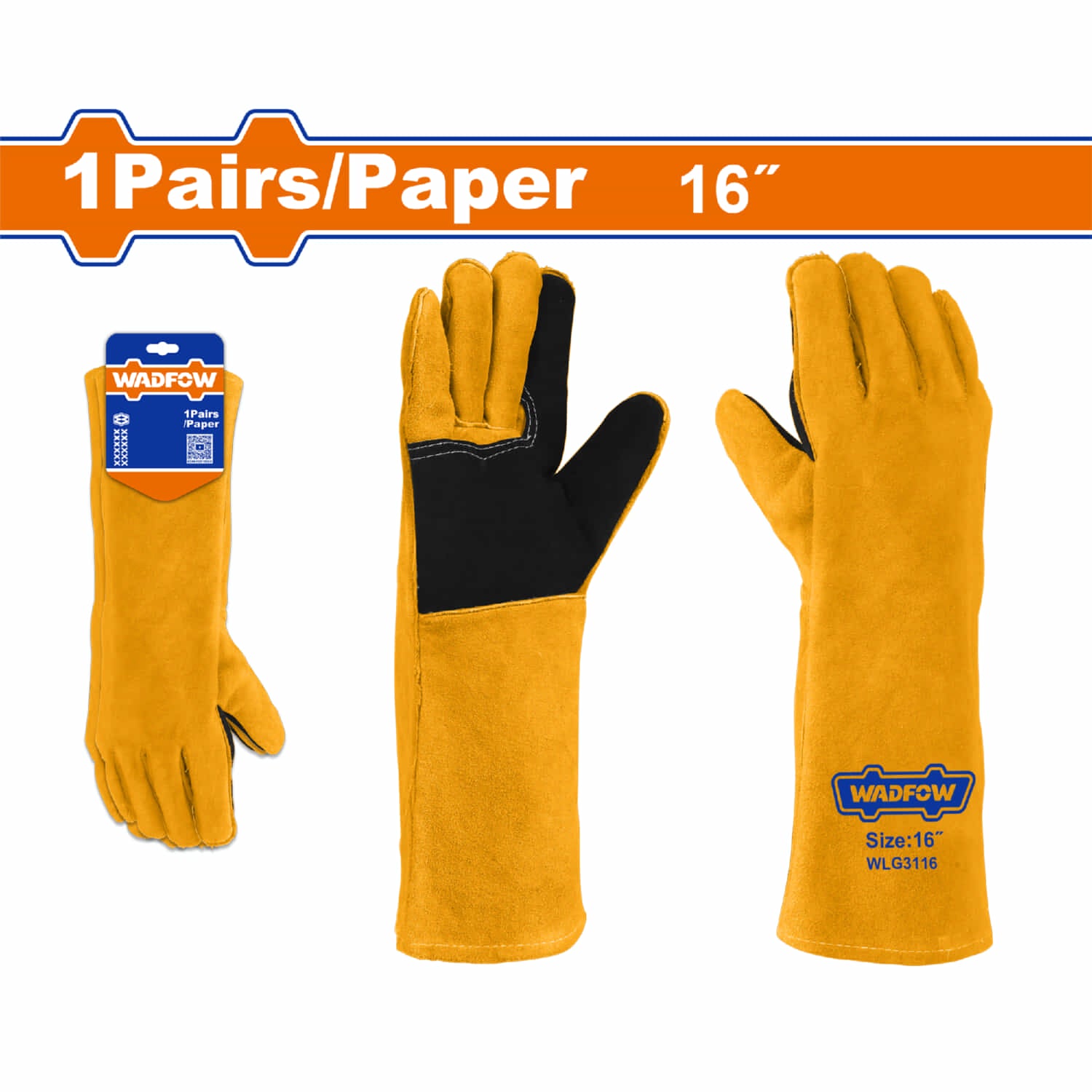 Guantes para soldar 16" Costuras reforzadas. (Par) Guantes de Cuero.