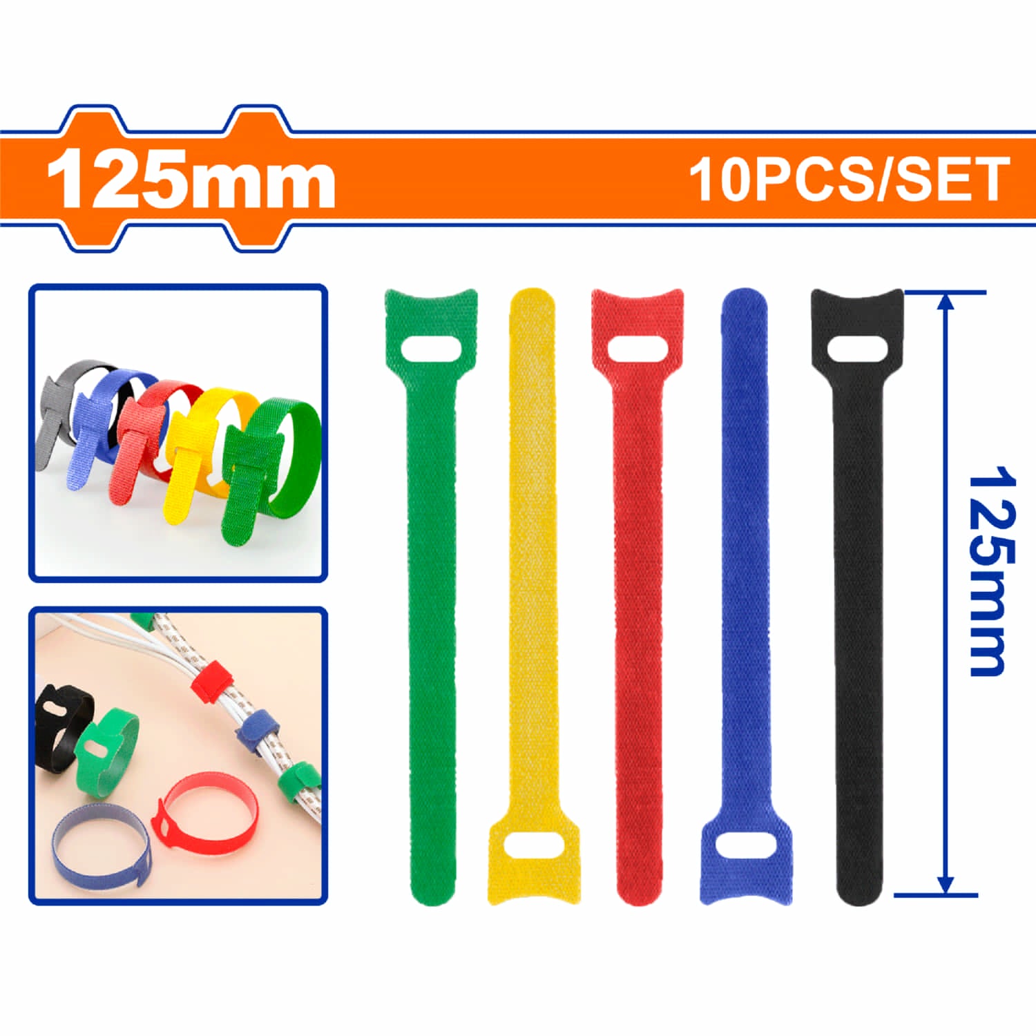 Zunchos de Velcro Reutilizables 6". Nylon. Long.150mm. Anch: 12mm. Set 10 pzas. diversos colores.