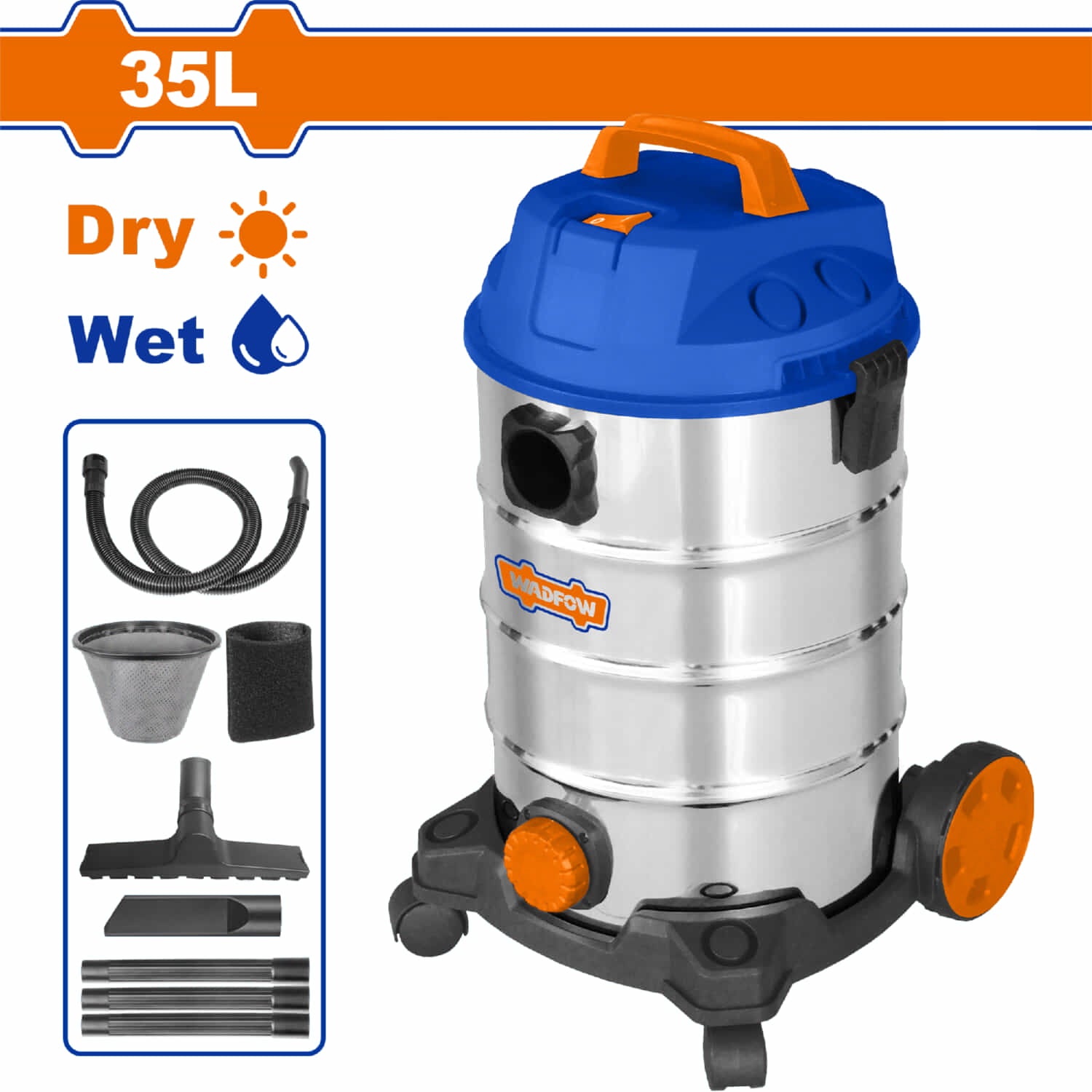 Aspiradora de Limpieza 2 en 1 35L 1100W Limpieza húmeda y seca 110V-120V~60Hz. Con función de soplado. Incluye accesorios. Aspirador