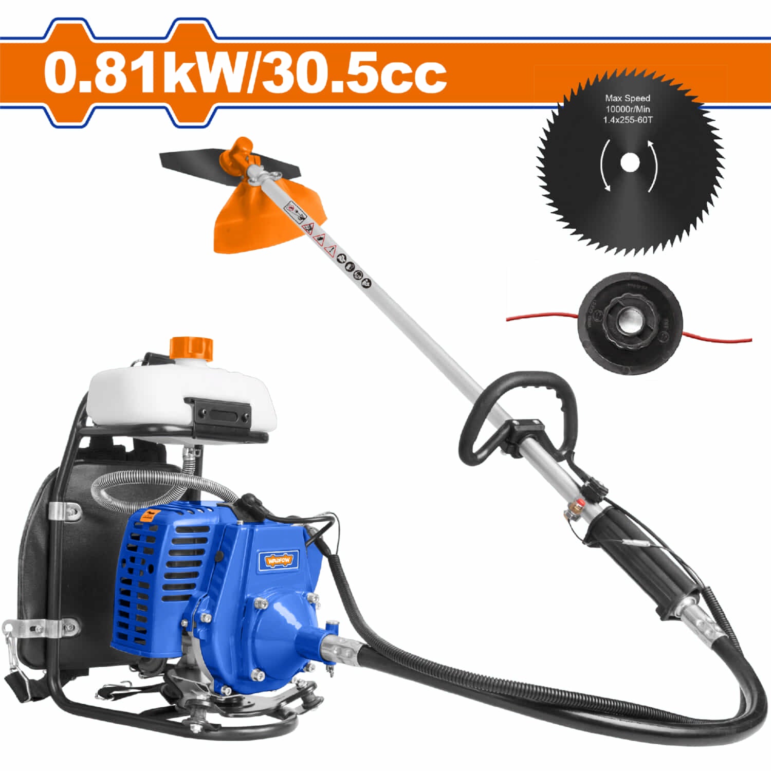 Desmalezadora wira de espalda mochila Motor 2 Tiempos Gasolina 0.81 KW (0.60HP) 30.5cc Desbrozadora