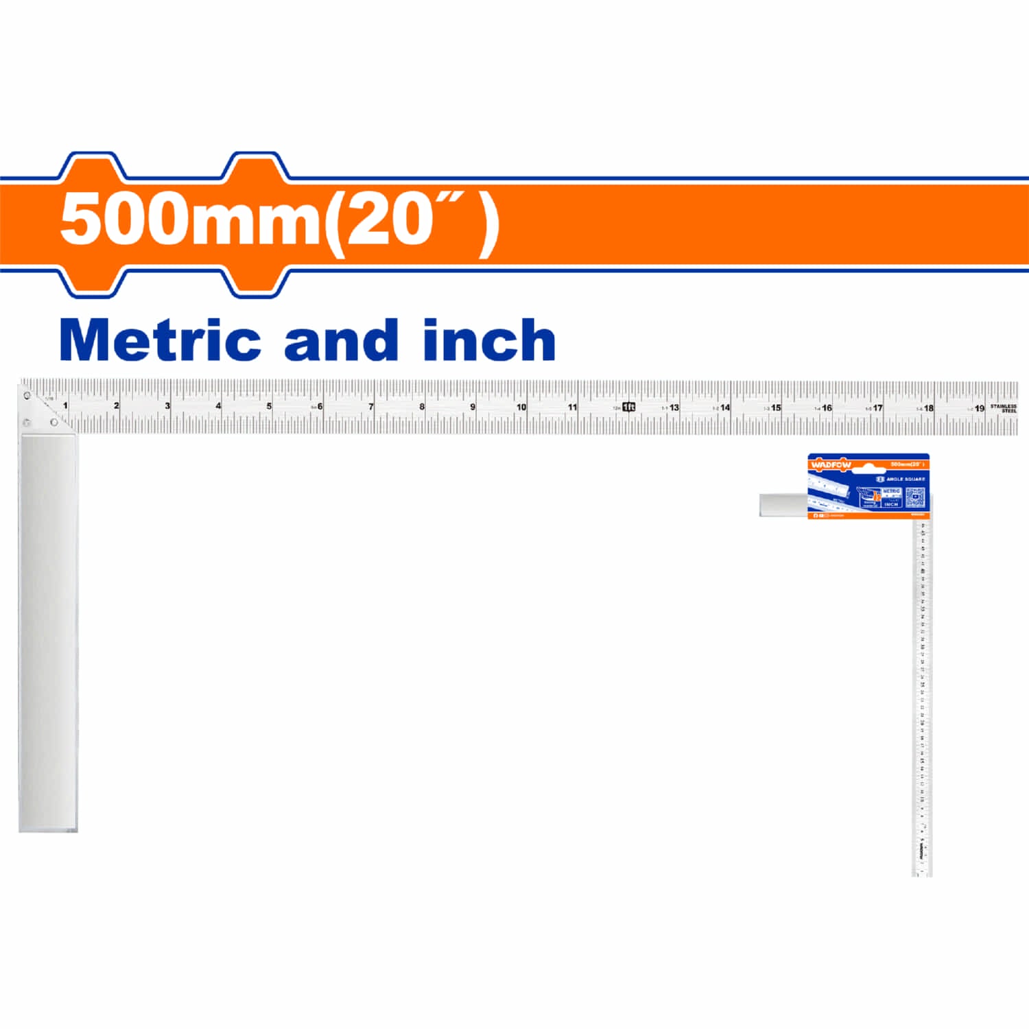 Escuadra en forma de L de Acero Inoxidable 20" Angulo 90º Mide metros y pulgadas