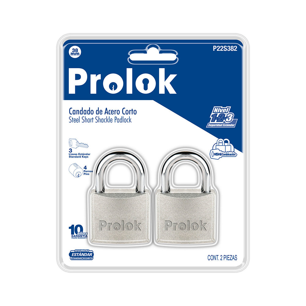 Jgo 2 candado acero cort 38mm Prolok