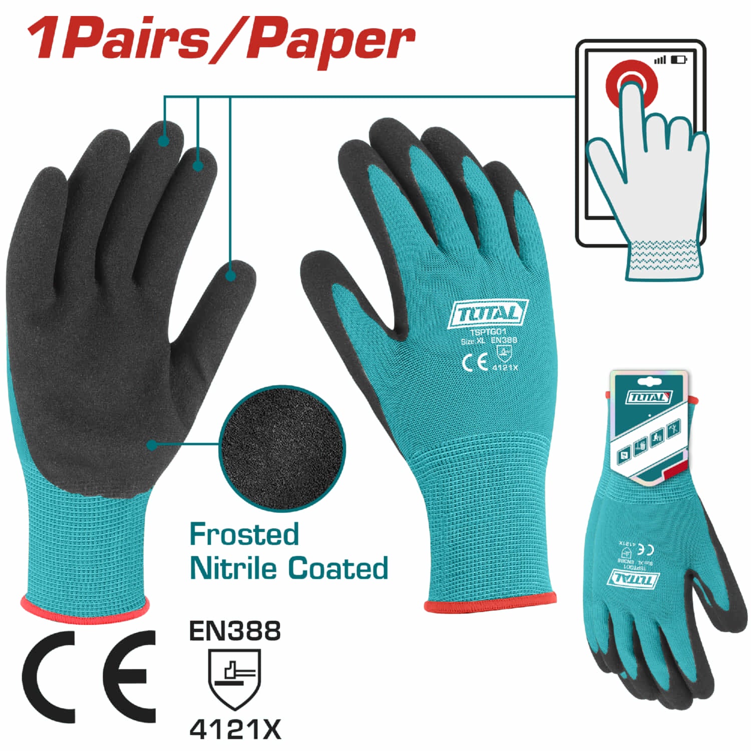 Guantes de Nitrilo Revestido XL. Recubrimiento de espuma. Reduce Sudoración. 1 Par.