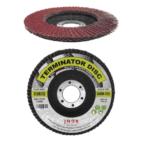 Flapdisc Terminator 4 1/2" (plano). Hecho con Cubitron II #60.